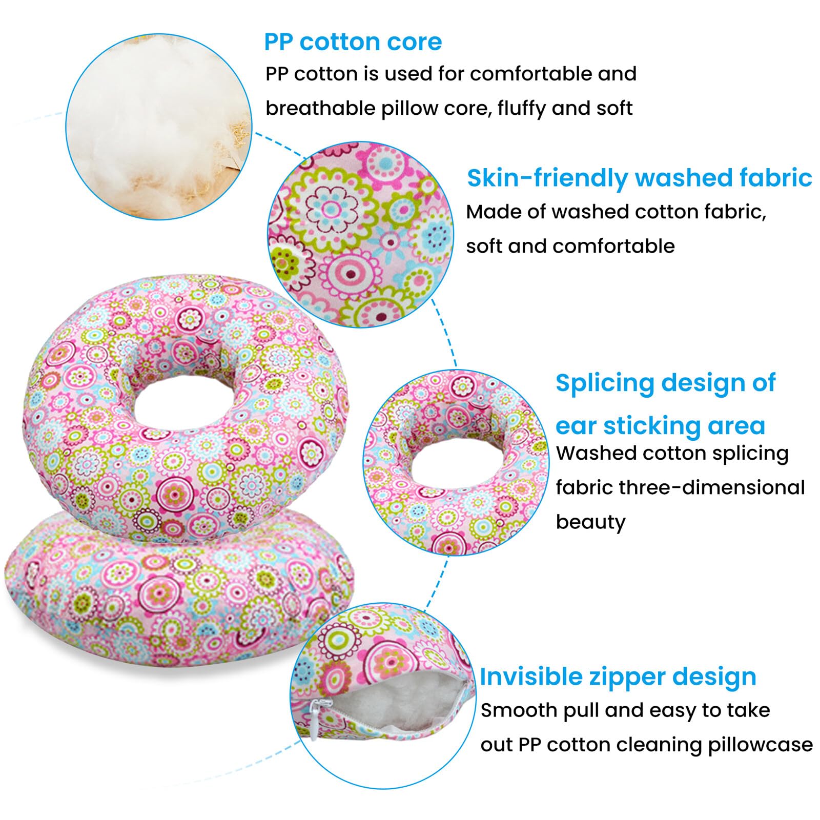 Piercing cuscino, 23 x 23 x 5 cm, cuscino rotondo a ciambella, con foro in cotone, cuscino a ciambella, cuscino per dolore alle orecchie, piercing per chi dorme sul lato