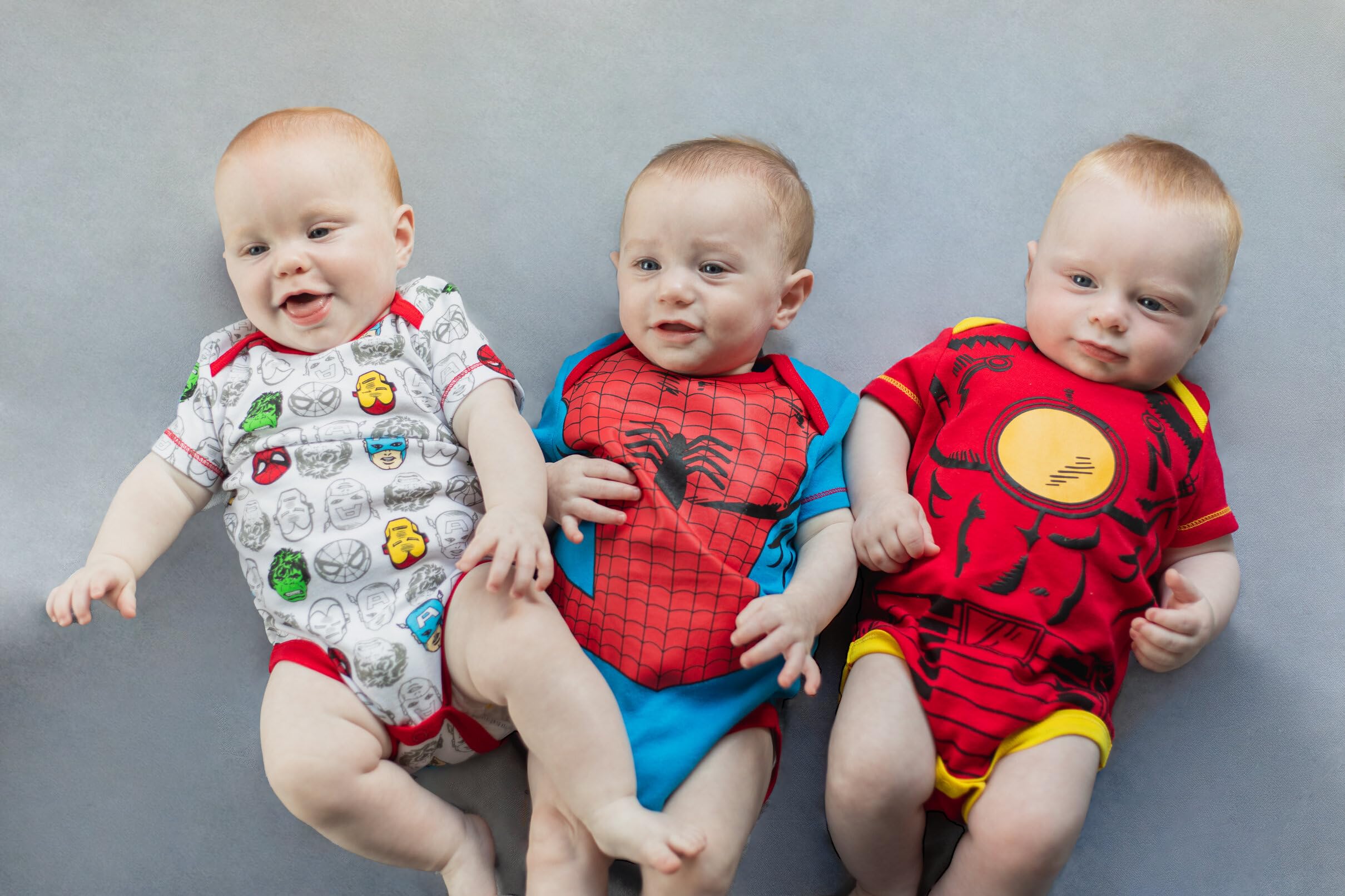 Marvel Paquete de 5 mamelucos para bebé, Hulk, Spiderman, Iron Man y Capitán América