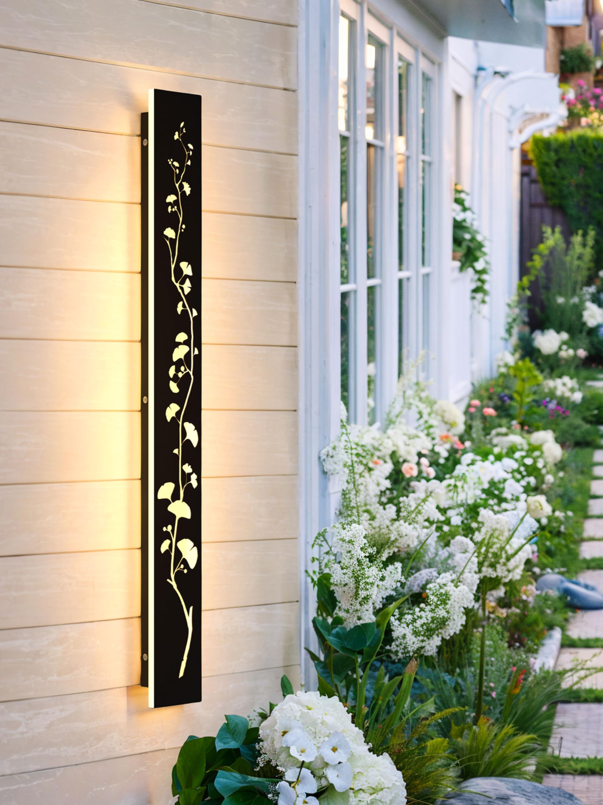 AOEH LED Wandlampe Aussen Lange Wandleuchte Ginkgo Wandlampe Schwarz Lang Ip65 Wasserdicht 3000k 32W Aluminium Villa Wandleuchte Für Gärten Terrassen Wohnzimmer Innen Wandleuchten Außenleuchte,100CM