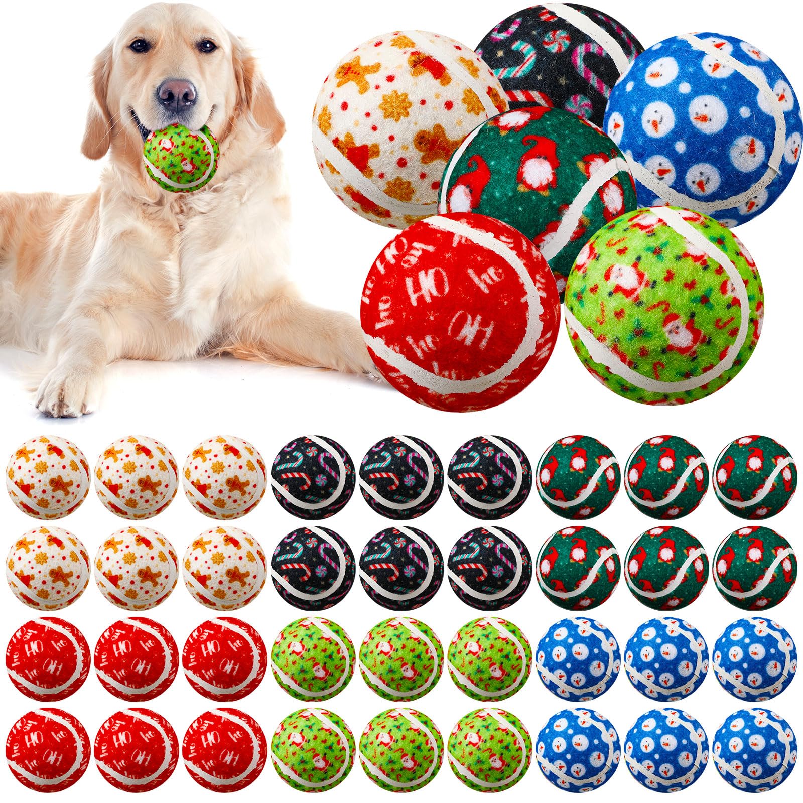 Civaner 36 Pcs Christmas Squeaky Tennis Balls for Dogs 2 5 Inch Bulk Dog Toys Ball for Small