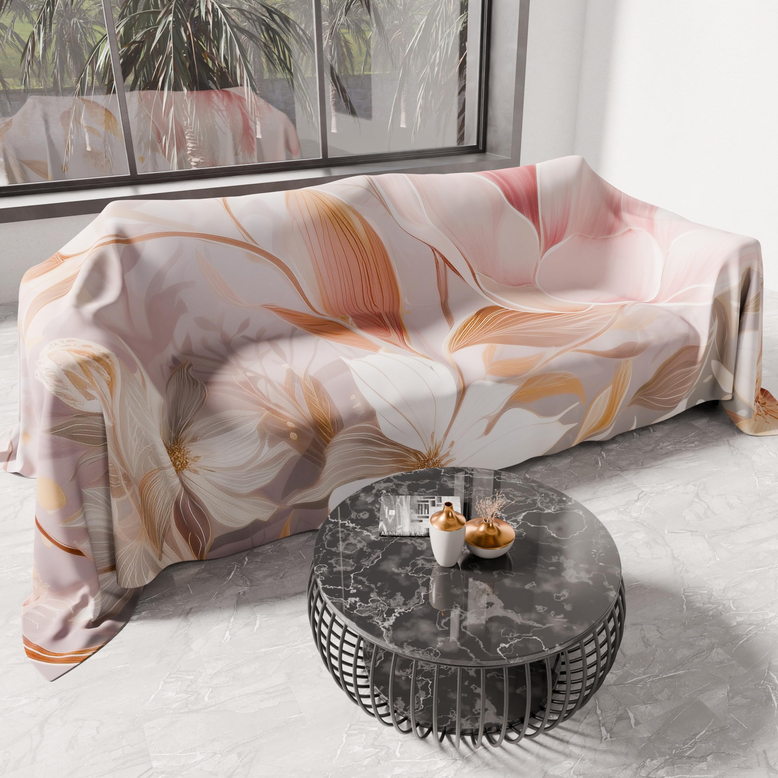 PETTI Artigiani Italiani - Microfibre Sofa Cover 180 x 270 cm, Tokyo Floral Pattern | Multipurpose for Sofas, Bedspreads and Table Covers | Washable Protective Cover