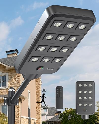 Ofuray Farolas solares para exteriores, 15 W (100 W Eqv) 1200 lm, 1200 lm, panel solar de 120 LED, 30,000 mAh, 35 W, IP67 impermeable, inundación