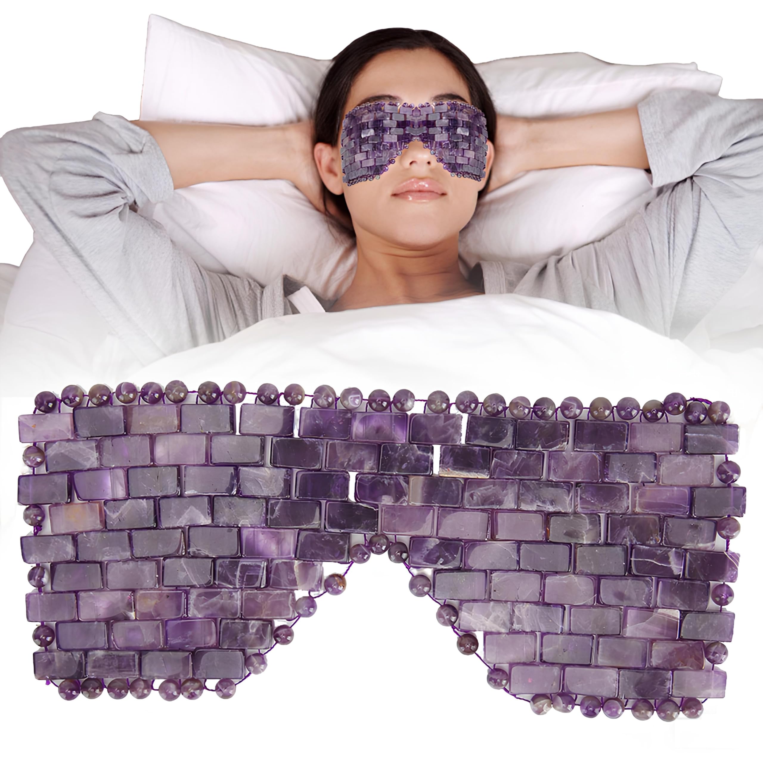 Masque Rafraîchissant pour les Yeux en Pierre de Jade pour les Yeux Gonflés, Soulage et Favorise le Sommeil, avec des Pierres Froides et Apaisantes et (Améthyste)