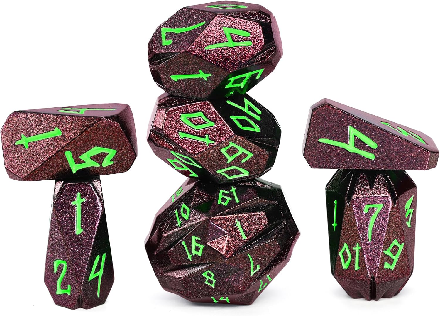 FONVGOGO Metal DND Dice Set for Dungeons and Dragons - 7-Piece Polyhedral RPG D and D Dice Set with Unique Cool Stonehenge Design & Cardboard Box - for Tabletop Gaming Gifts (Brown Green)