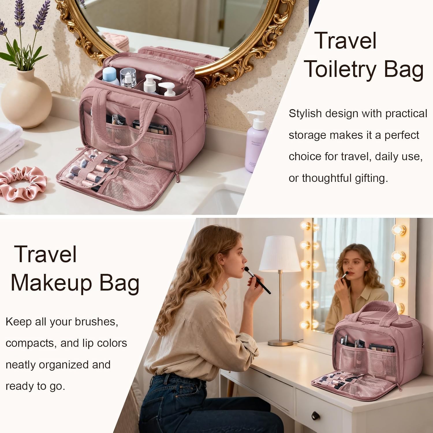 Travel Toiletry Bag for Women, Lightweight Large Quilted Puffy Makeup Bag Wide-open... - Image 8