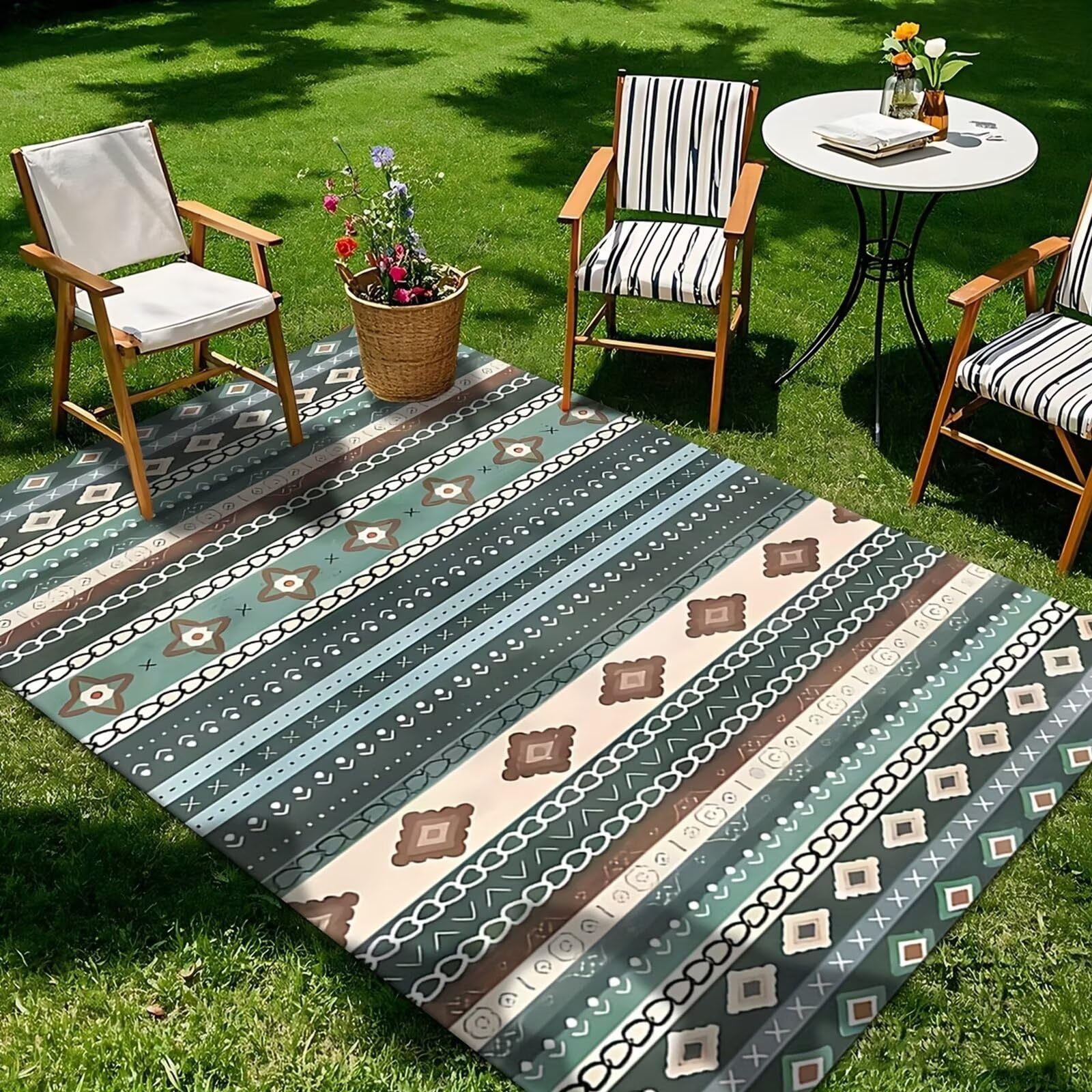 Zibene D Outdoor Area Rug Washable Multicolore Patio Waterproof For Living Room, Eck, Backyar, Porch, Tent, Pool. Yar Rugs Outdoor Carpet For Patio Eck Balcony Porch, Fade-Resistant.[50X80cm]