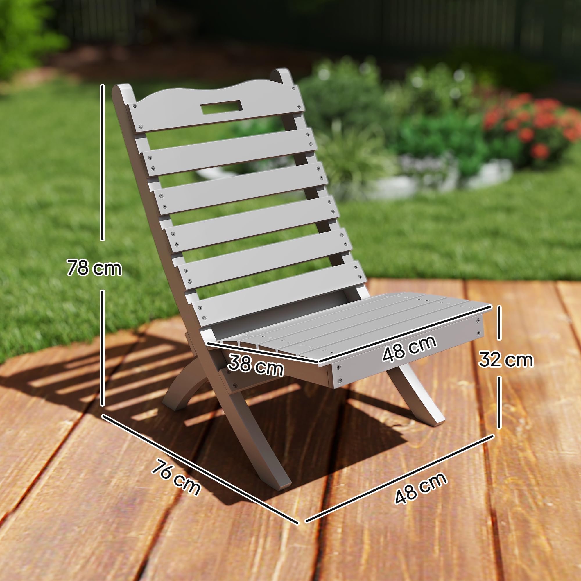 Outsunny Silla de Jardín de Madera Silla de Exterior con Diseño Listones y Respaldo Inclinado Carga 120 kg para Balcón Patio Terraza 78x48x76 cm Gris