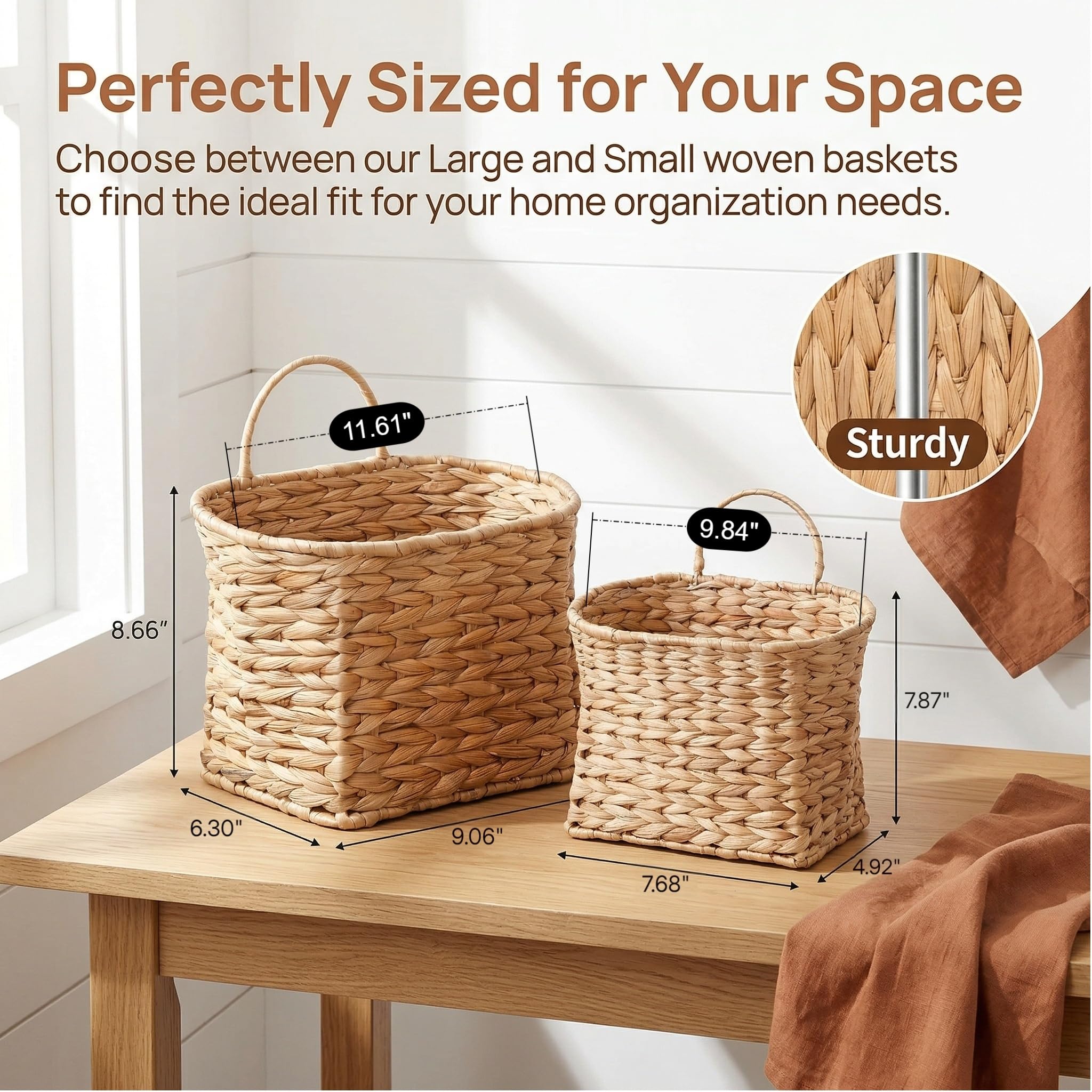 Panier Suspendu, Panier Osier Rangement Mural pour Porte, Cuisine, Salle de Bains et Salon, Rangement Pomme de Terre et Fruits, Décoration de Mariage Style Bohème, Rangement Maison, Lot de 2