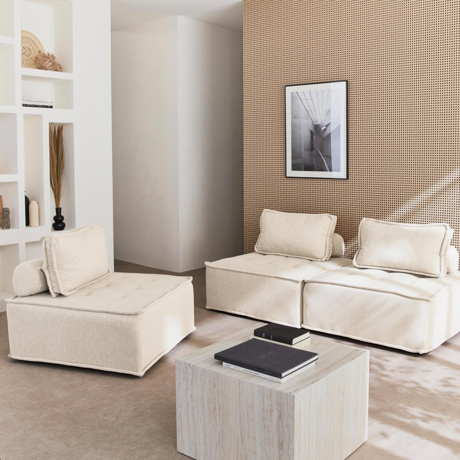 sweeek Divano modulare, 3 posti Crema - 90x90x40 cm