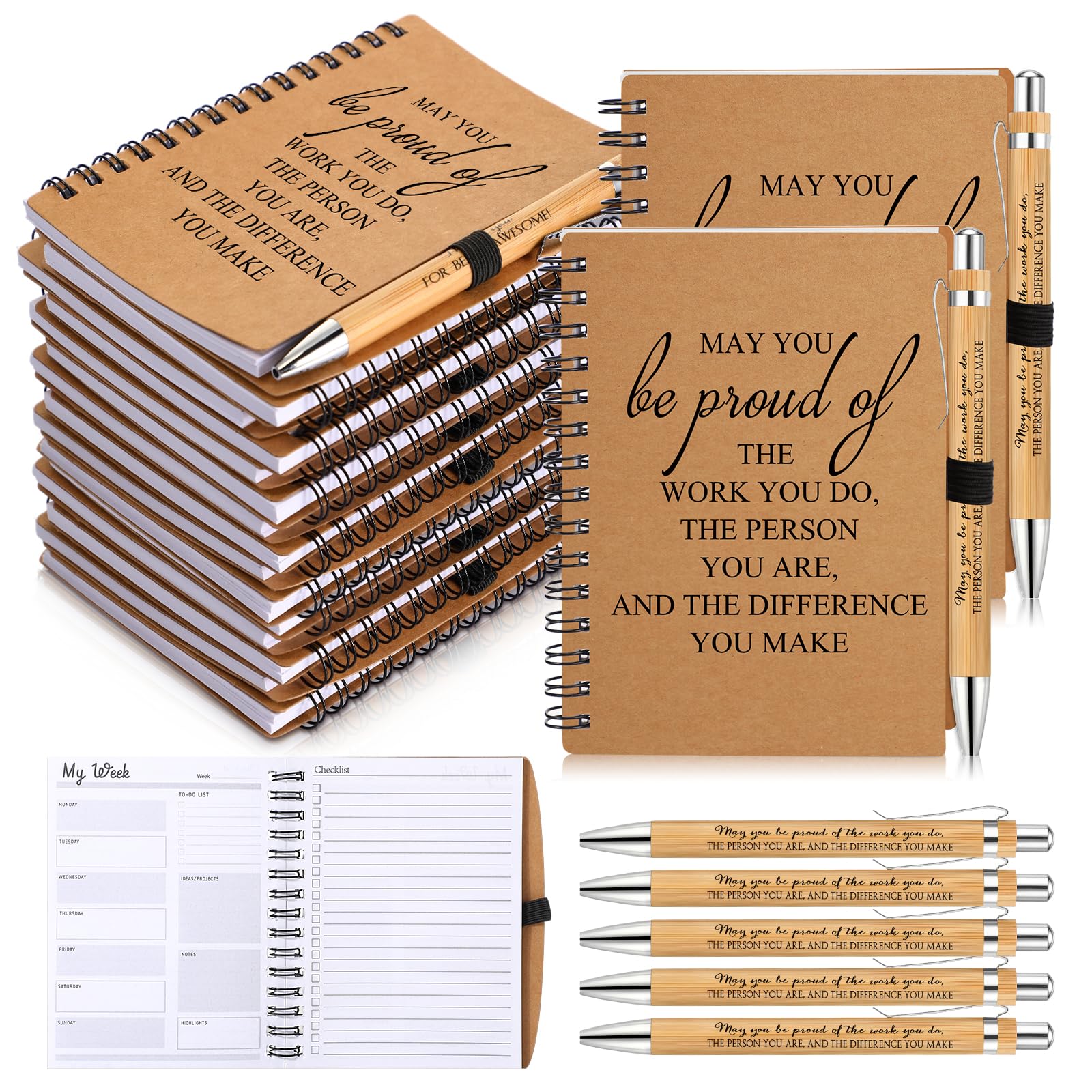 Tellingyou 100 Pcs Employee Appreciation Gifts Bulk Inspirational Spiral Notebooks 2026-2027 Planner Pocket Notepads with Motivational Pens Thank You