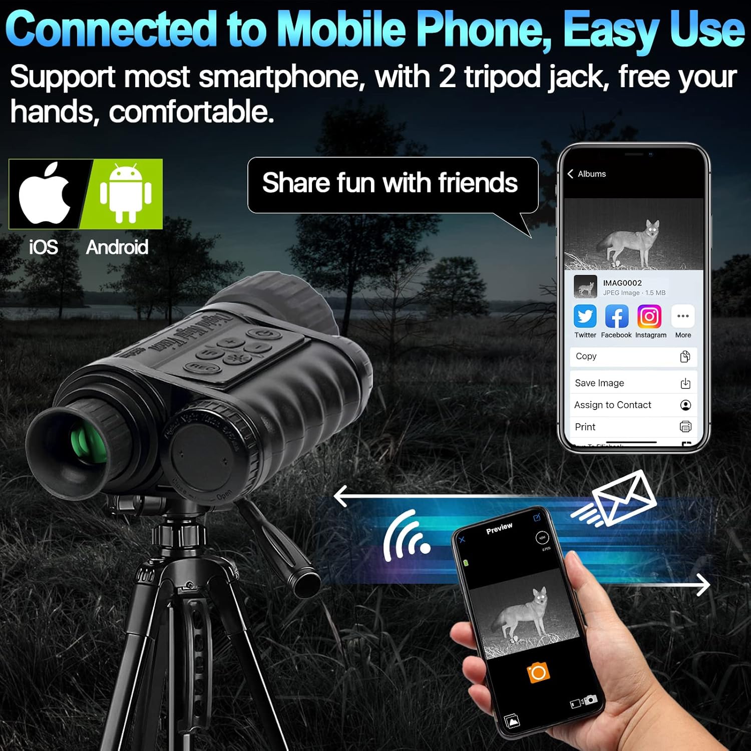 Infrared HD Night Vision Monocular with WiFi,Bestguarder WG-50 Plus,6-30X50MM Smart Digital Hunting Gear Can Takes 5mp Photo 720 Video from 1300ft Distance in Complete Darkness