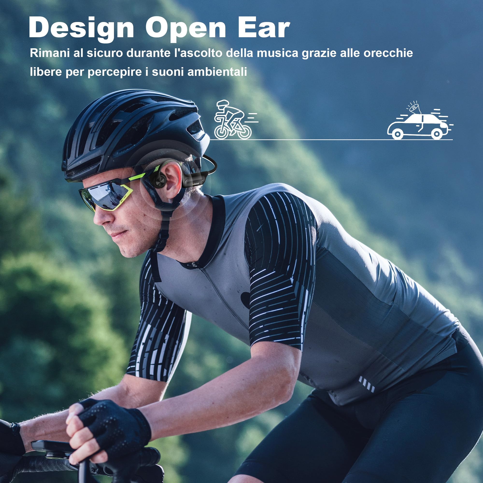 Wantek Cuffie Conduzione Ossea Bluetooth, Auricolari Open-Ear Wireless con Lettore MP3 32GB,IP68 Impermeabili,per Nuoto,Corsa,Ciclismo,Allenamento e Nuoto Auricolari Sportivi