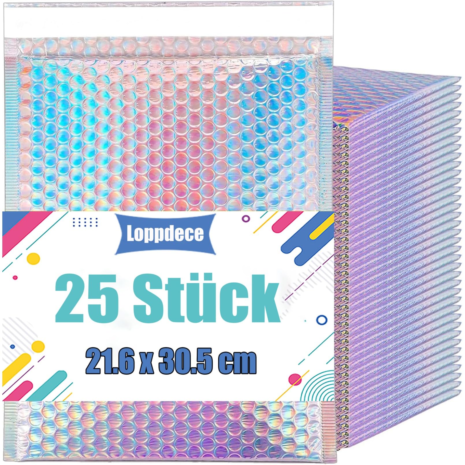 25 Stück Metallische Luftpolsterumschläge, 21.6x28cm Selbstklebende Gepolsterte Umschläge, holografische Luftpolster-Versandtaschen, Poly-Umschläge für Versand, Versand und Verpackung