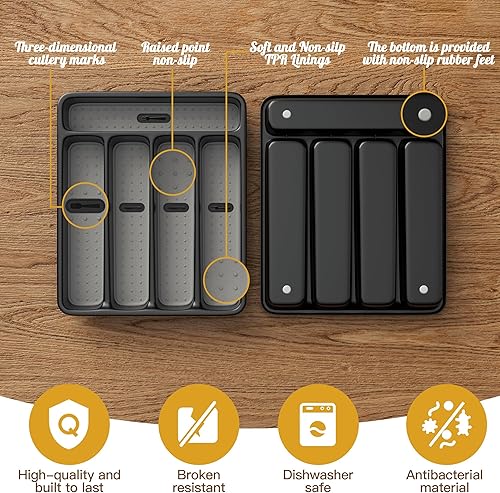 Miniatura 2 de WEBACOO. Organizador de cubiertos para cajón de cocina, organizador de cajones de utensilios antideslizante, apto para lavavajillas, organizador de