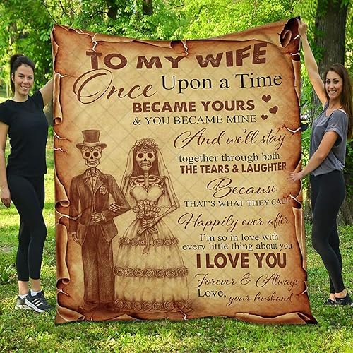 Skeleton Couple Quilt - Vintage to My Wife Quilt - Happily Ever After Pattern Quilts Comforters with Single Throw Twin Queen King Size Bed Quilt Bed
