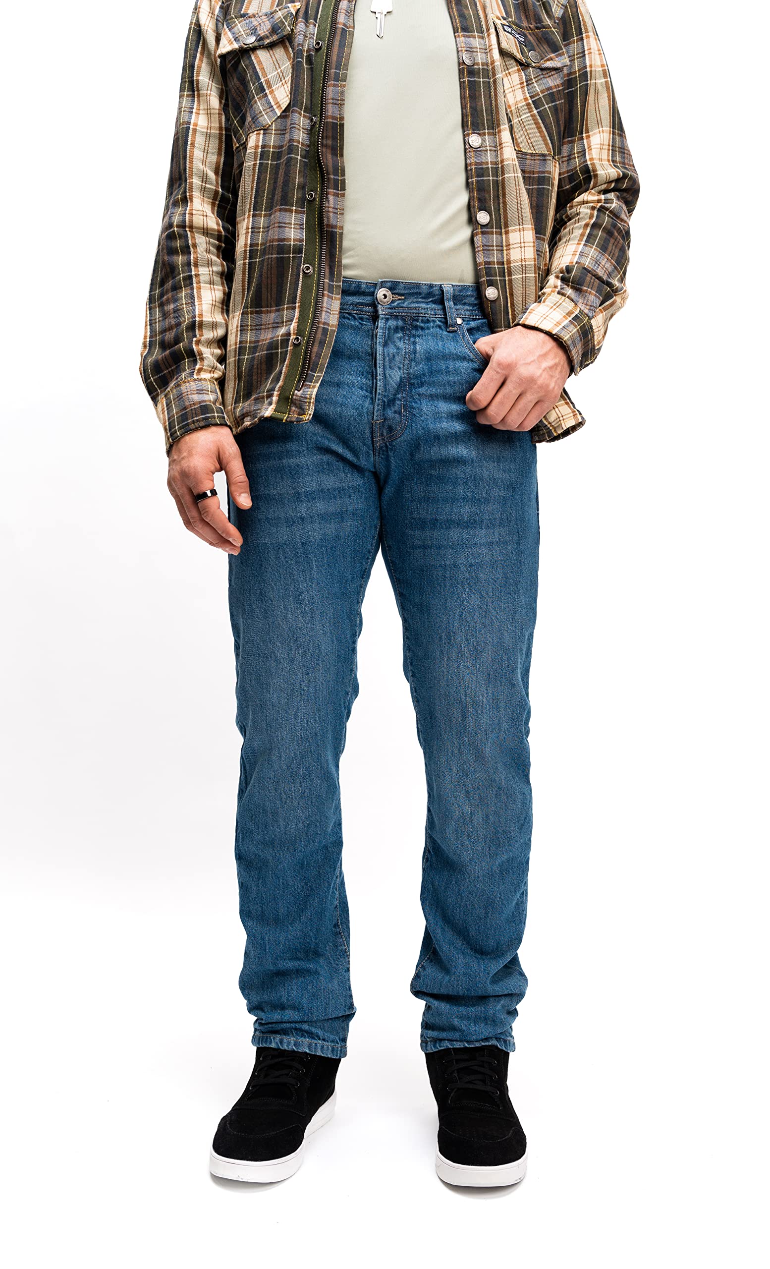 AGVSPORT Motorcycle 8000 Jean Mens CE Armor Mil-Spec Protection Relaxed Fit Contains 40% Dupont Kevlar, Light Blue - 36x32