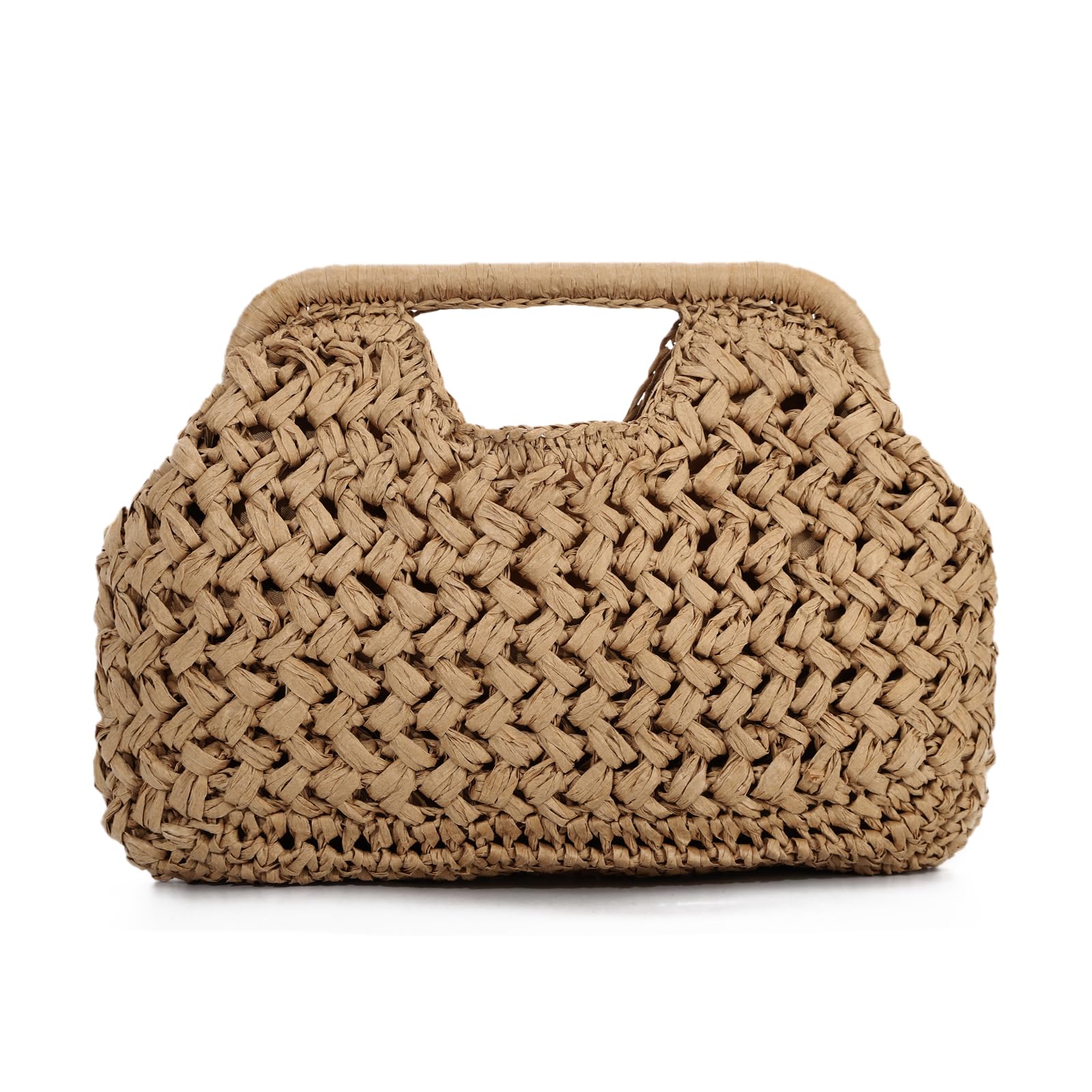 Bolso de Mano de Paja Mujer Cartera Trenzada Diseño Dumpling Bolso de Playa Verano y Bandolera de Fiesta