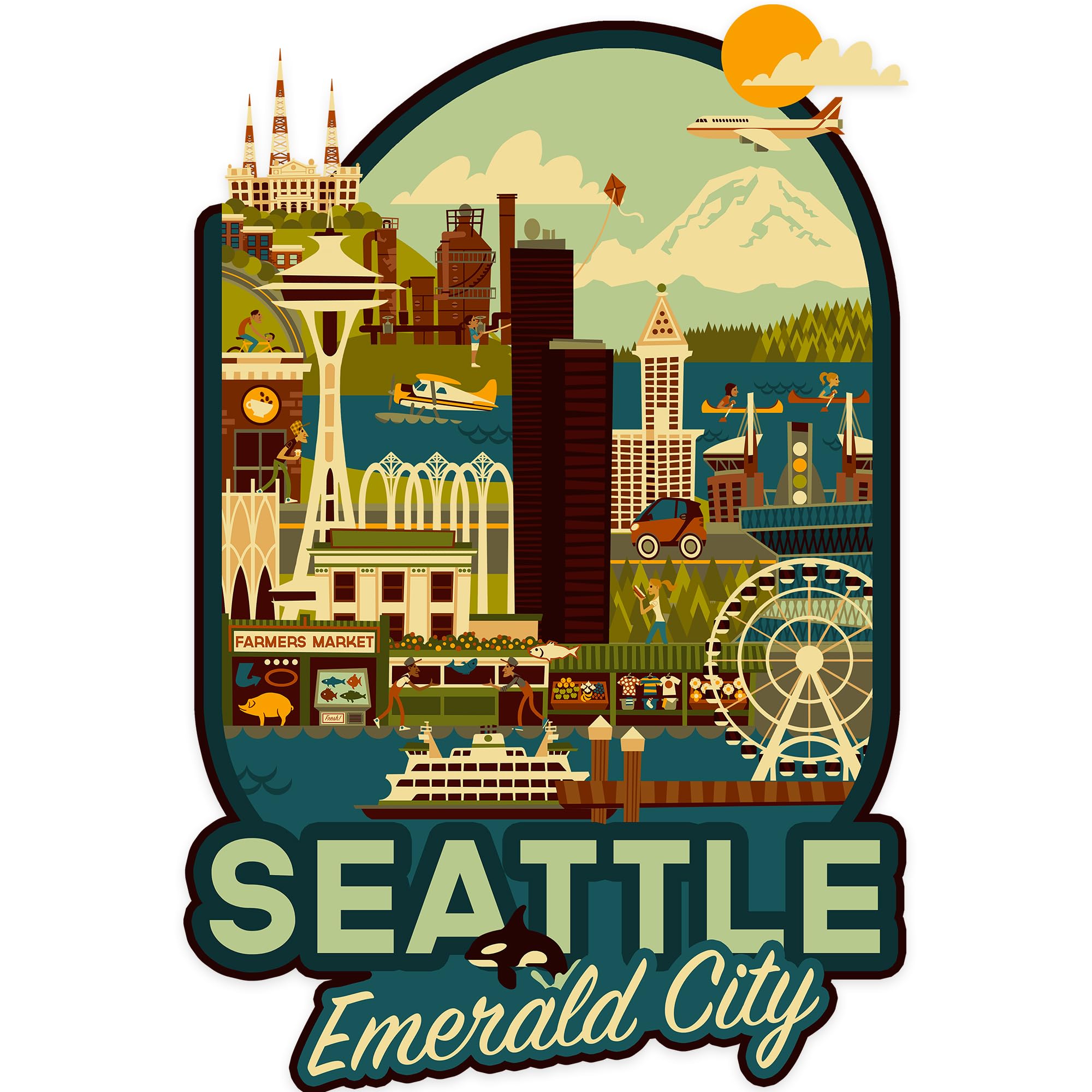 Die Cut Sticker Seattle, Washington, Geometric, Vinyl Sticker, (Waterproof Decal for Cars, Water Bottles, Laptops, Coolers), Large