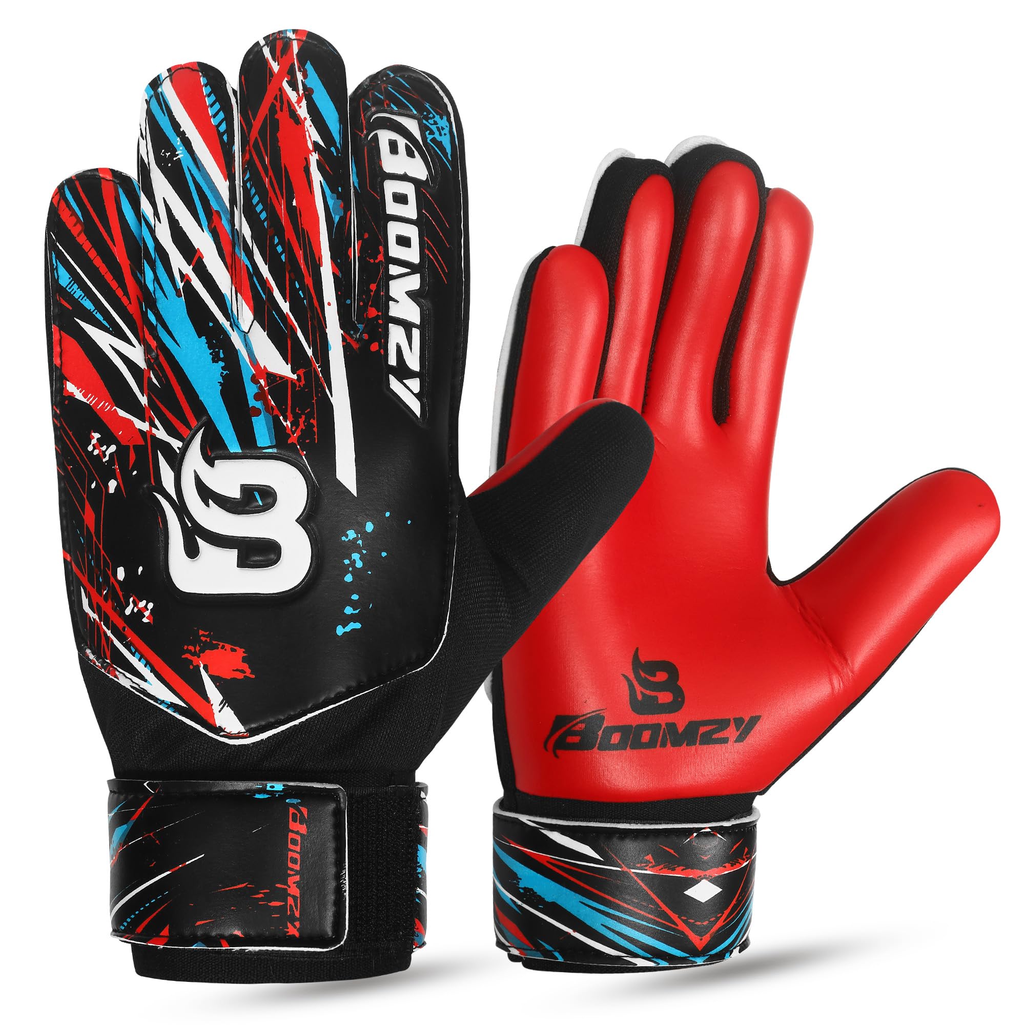 BOOMZY Soccer Goalie Gloves for Kids Boys Children, Youth & Adult Football Goalkeeper Gloves with Double Wrist Protection, Red, Size 3 suitable for 5 to 6 years old