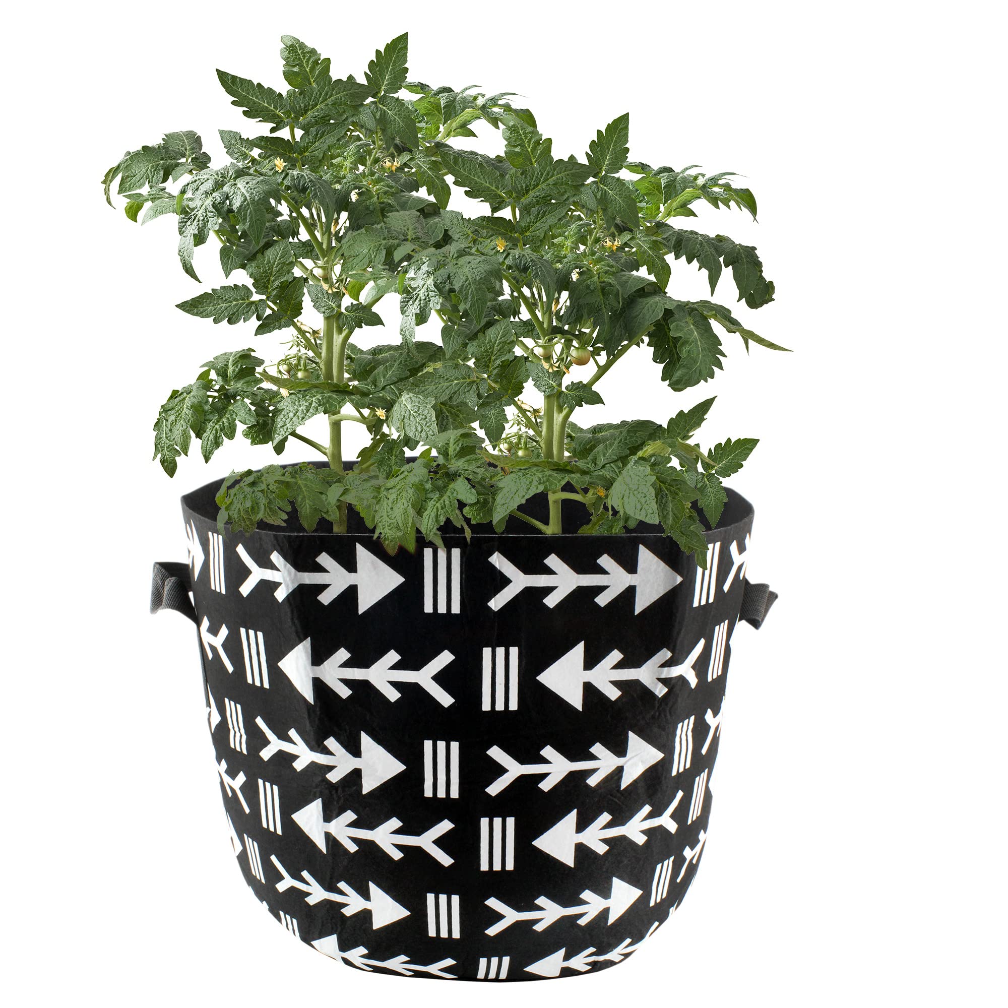 Darware Lot de 4 sacs de culture de 7 gallons - Style bohème noir et blanc - Sacs de fleurs en tissu au design ethnique géométrique