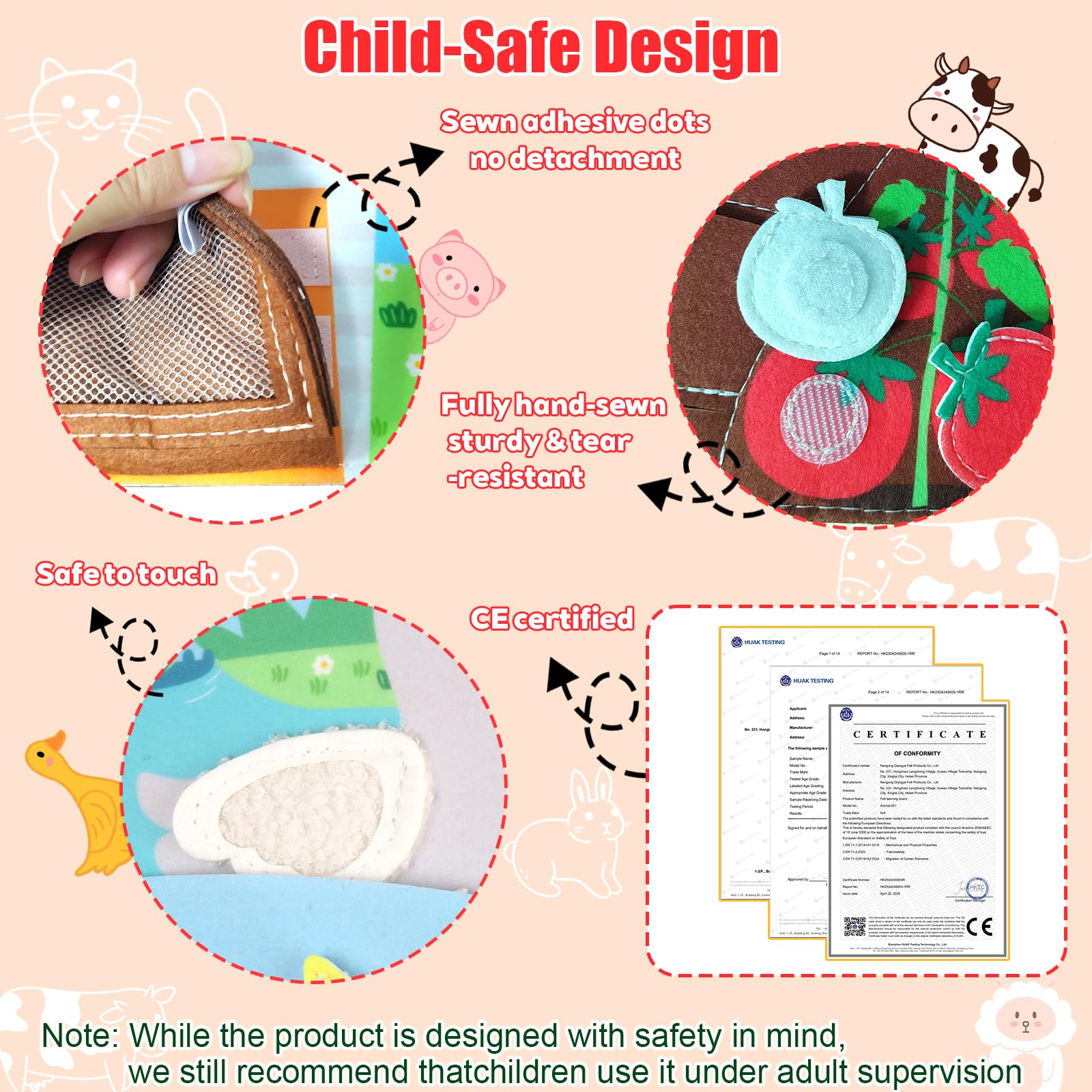 PAPAcroscoma 2026 New Models Busy Board for Toddlers: 3D Portable Felt Animal Farm Montessori Toy Busy Book for 1 2 3 4 Year Old Boy Girl Gifts Sensory Travel Educational Toy (Red) - Image 2