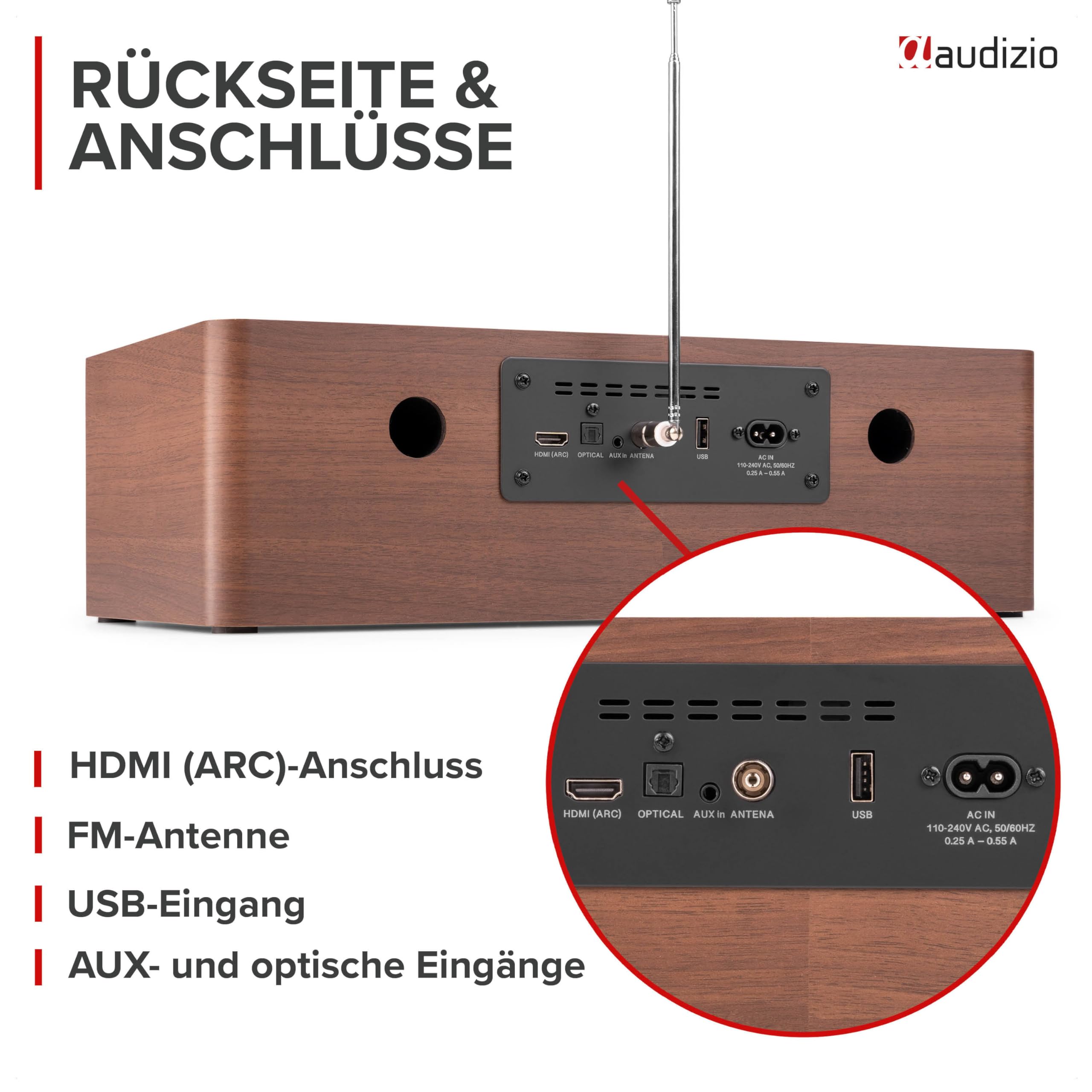 Audizio Lunata - DAB Radio mit CD Player, 100W Stereoanlage mit CD & Bluetooth 5.3 - Musikanlage mit HDMI, USB & AUX, Einfache Steuerung, DAB Plus Radio Musikanlage mit Fernbedienung - Silber