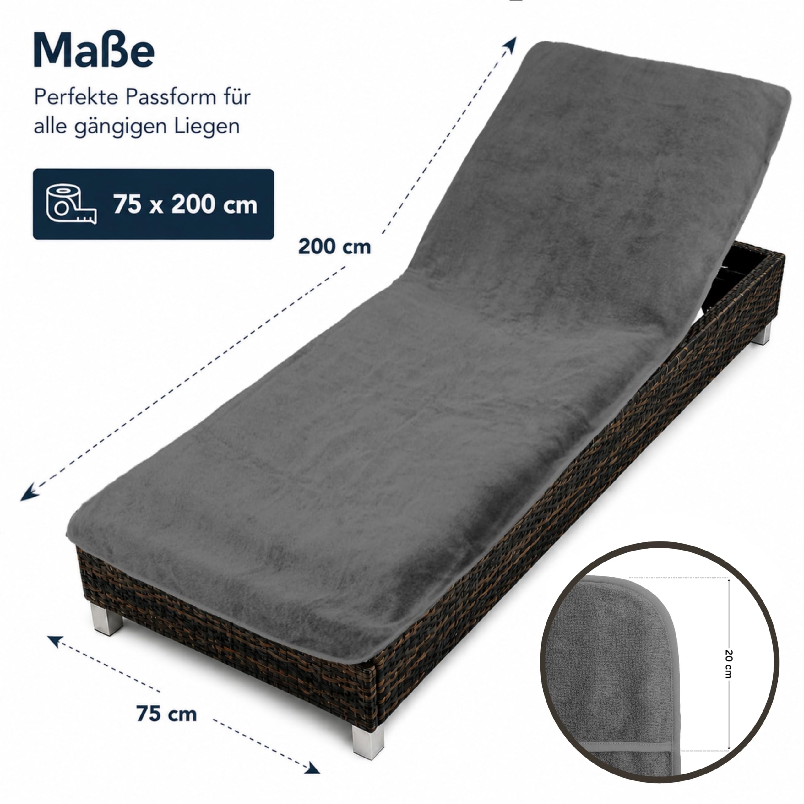 Brandsseller Copertura per Lettino 75x200 cm – Fodera in Spugna protettiva, Asciugamano in Cotone 100%, lavabile, antiscivolo, certificato Oeko-Tex – Antracite