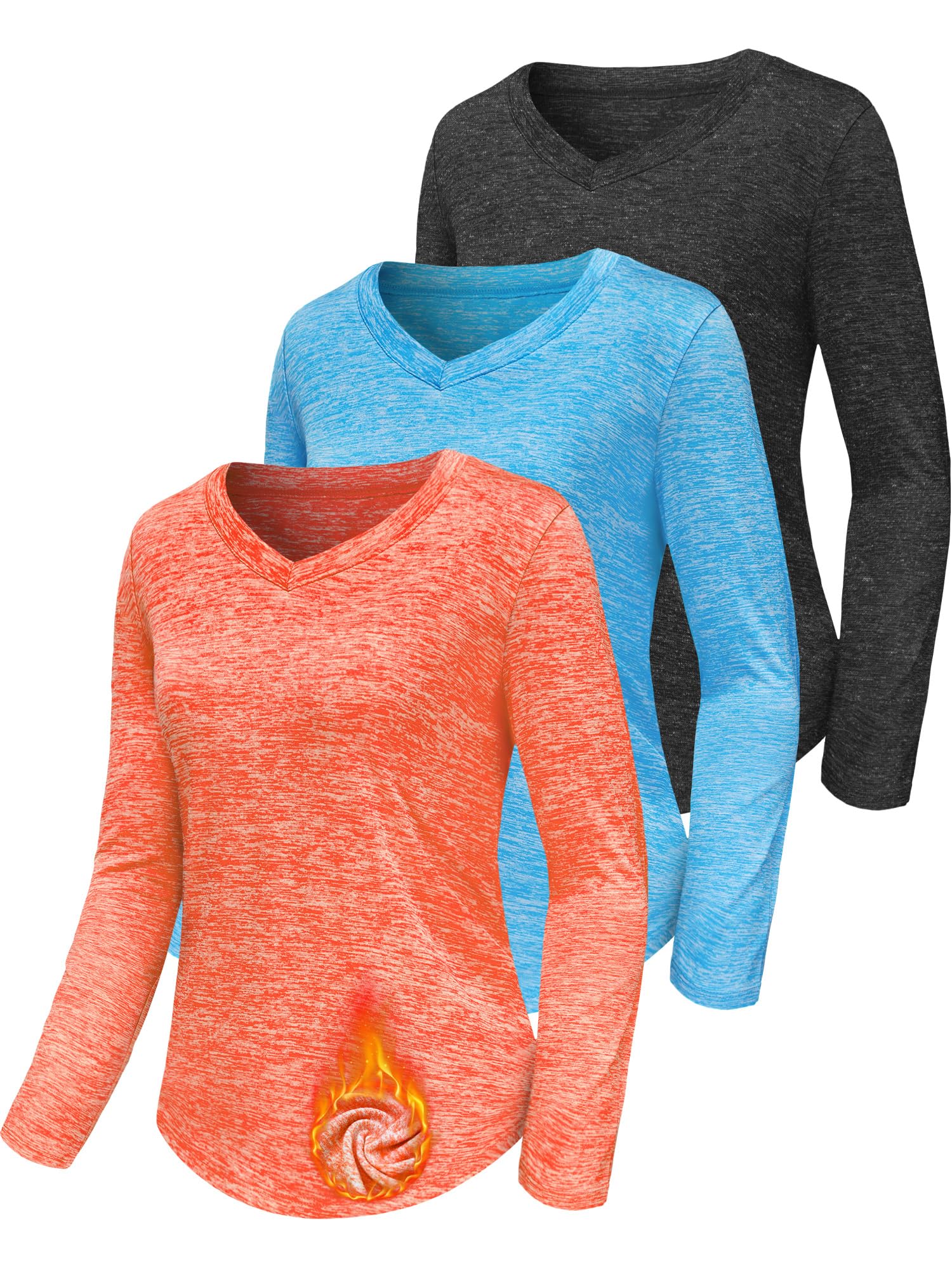 DMVOD 3-5 Pack Women Long Sleeve Shirts Workout V Neck Lightweight Quick Dry Sun Loose Fit T Shirts Athletic Running Tee Tops