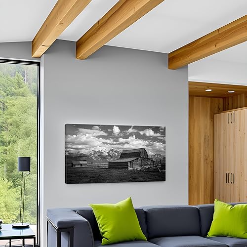 Miniatura 5 de LevvArts Grand Teton National Park - Lienzo decorativo para pared, diseño de granero Moulton en blanco y negro, diseño de paisaje de Estados Unidos,