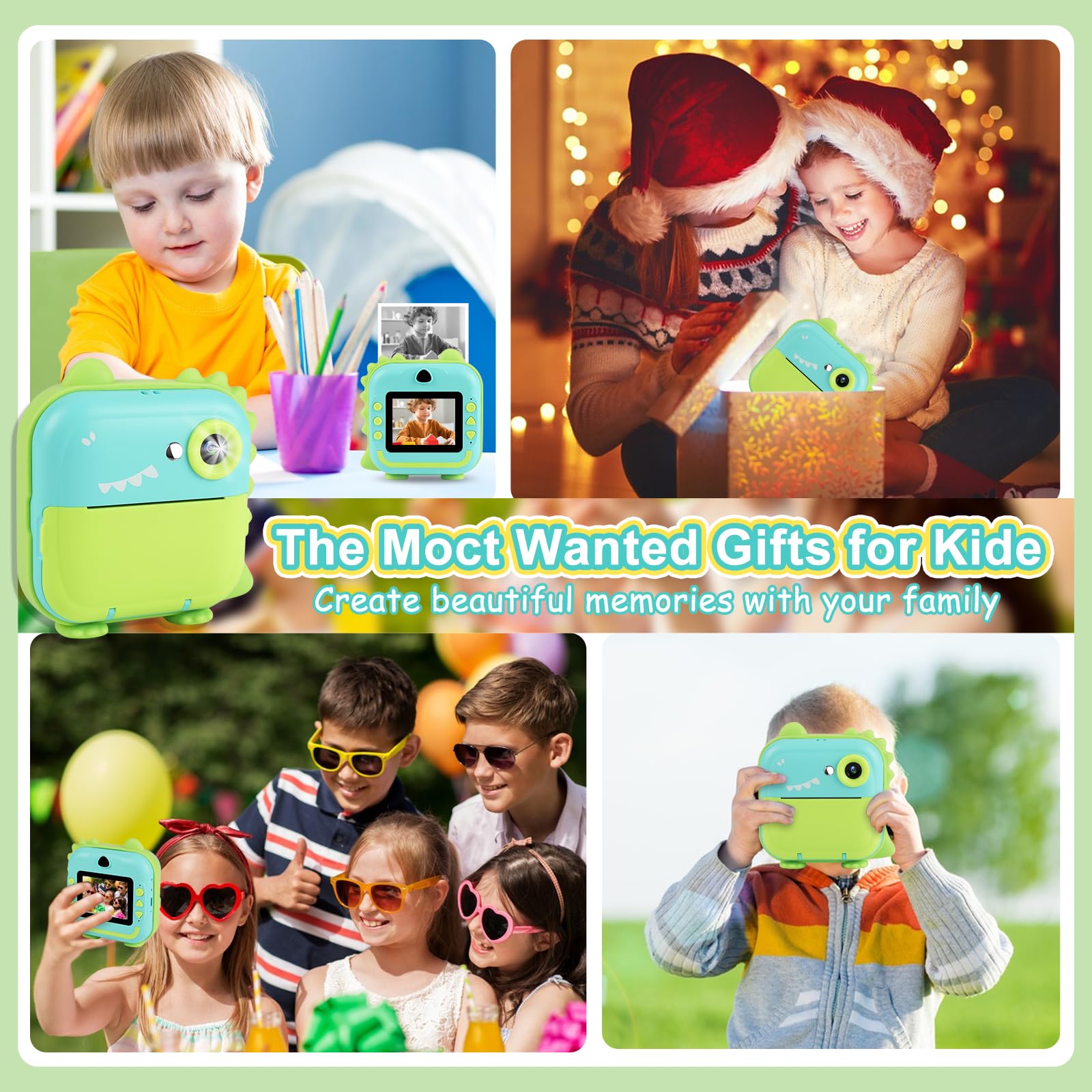 GuKKK 1080P Instant kindercamera, 6 cm scherm, digitale camera voor