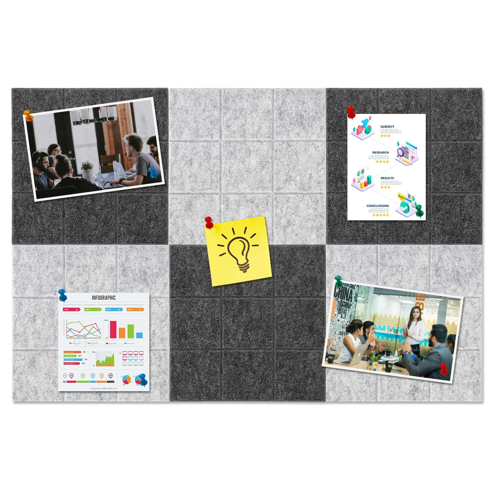 HULAVO Large Square Felt Cork Board Tiles, Self Adhesive DIY Felt Bulletin Board with 35 Pushpins for Office School Home Wall Decor Stickers Memos (