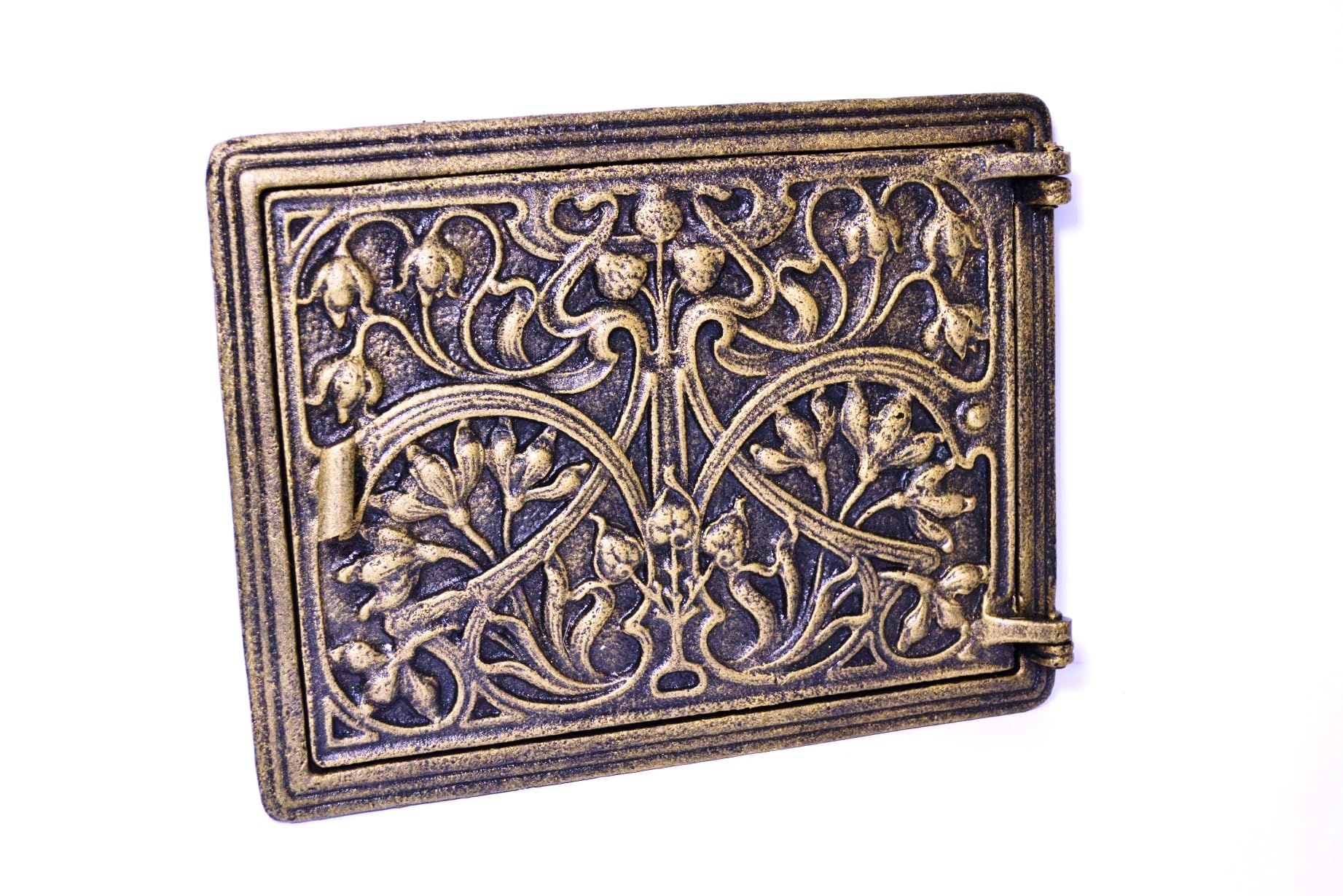 SEZAM Puerta de revisión maciza para estufas de hierro fundido, 31,2 x 2,5 x 24,5 cm, puerta de chimenea – Puerta de desalojo – para hornos, hornos de fuego y chimeneas – pintura dorada