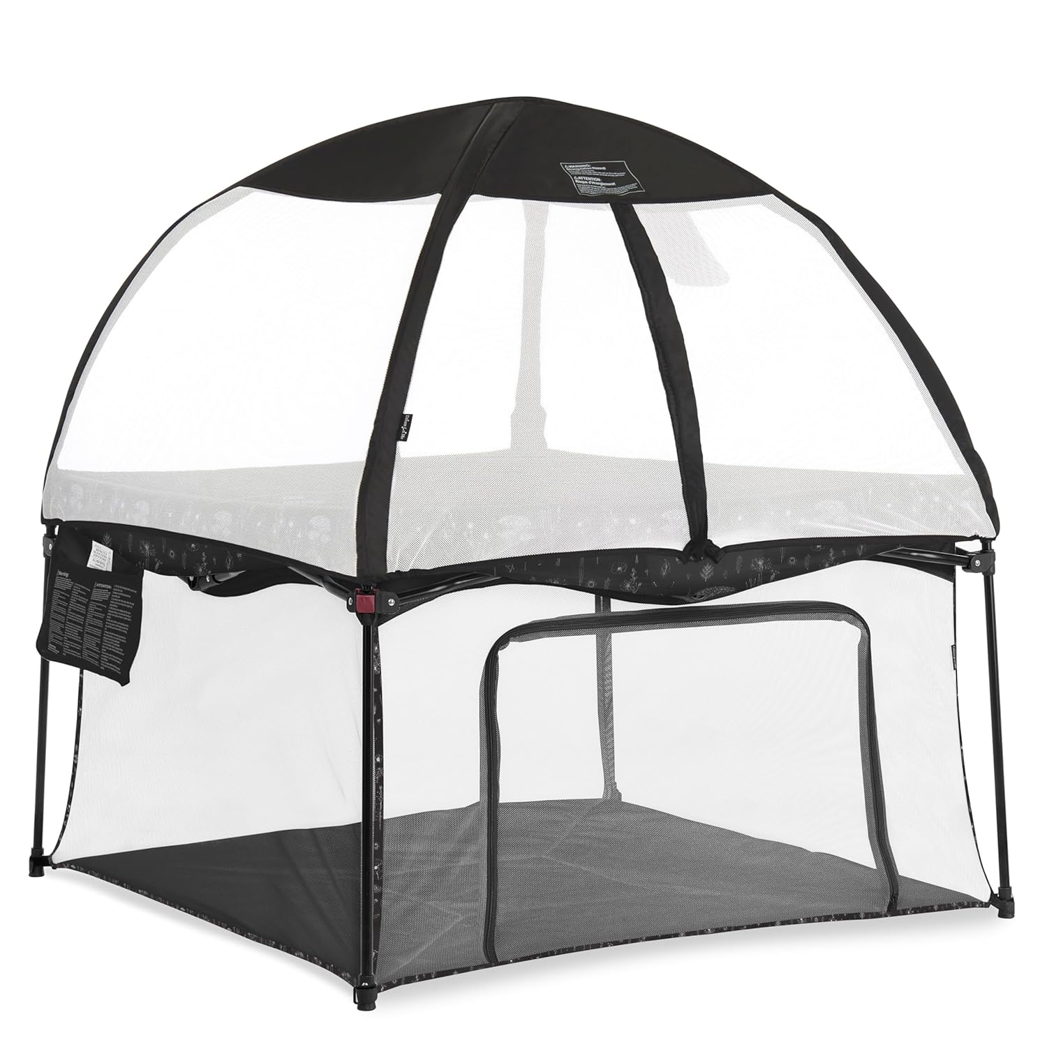 Dream On Me Ziggy Square Playpen with Canopy – Black/White, Spacious Baby Play Yard, UV and Bug Protection, Padded Floor, Foldable and Travel-Friendly