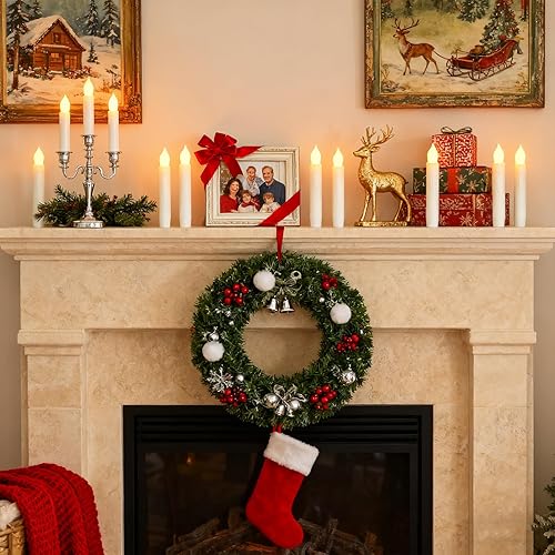 Miniatura 3 de Lezonic Candelabros sin llama que parpadean con pilas, 12 unidades (diámetro 0.8 pulgadas x alto6 pulgadas), velas LED blancas cortas para colgar