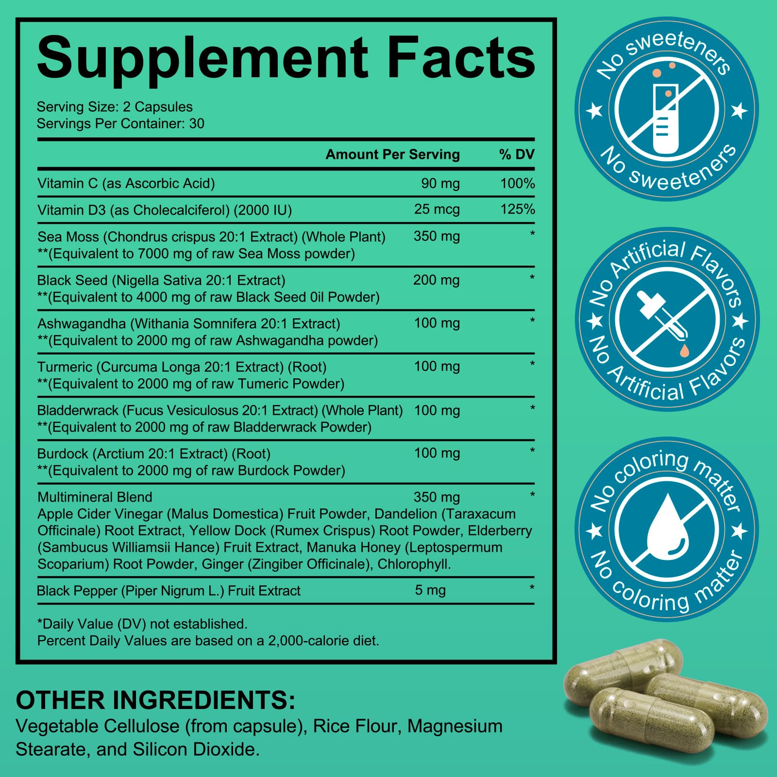 Sea Moss Black Seed Oil Ashwagandha Capsules – 6-in-1 Herbal Supplement with Vitamin C & D3 for Daily Wellness, 60 Count — Amazon image 8