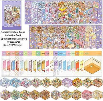 3D Mini Scene Sticker,20 Sets DIY House Scene Stickers with Tweezers Make Your Own Warm Home Collection Book for Adults Girls Relief Stress,Party Favors Birthday Gift (Cute/Fun) Town