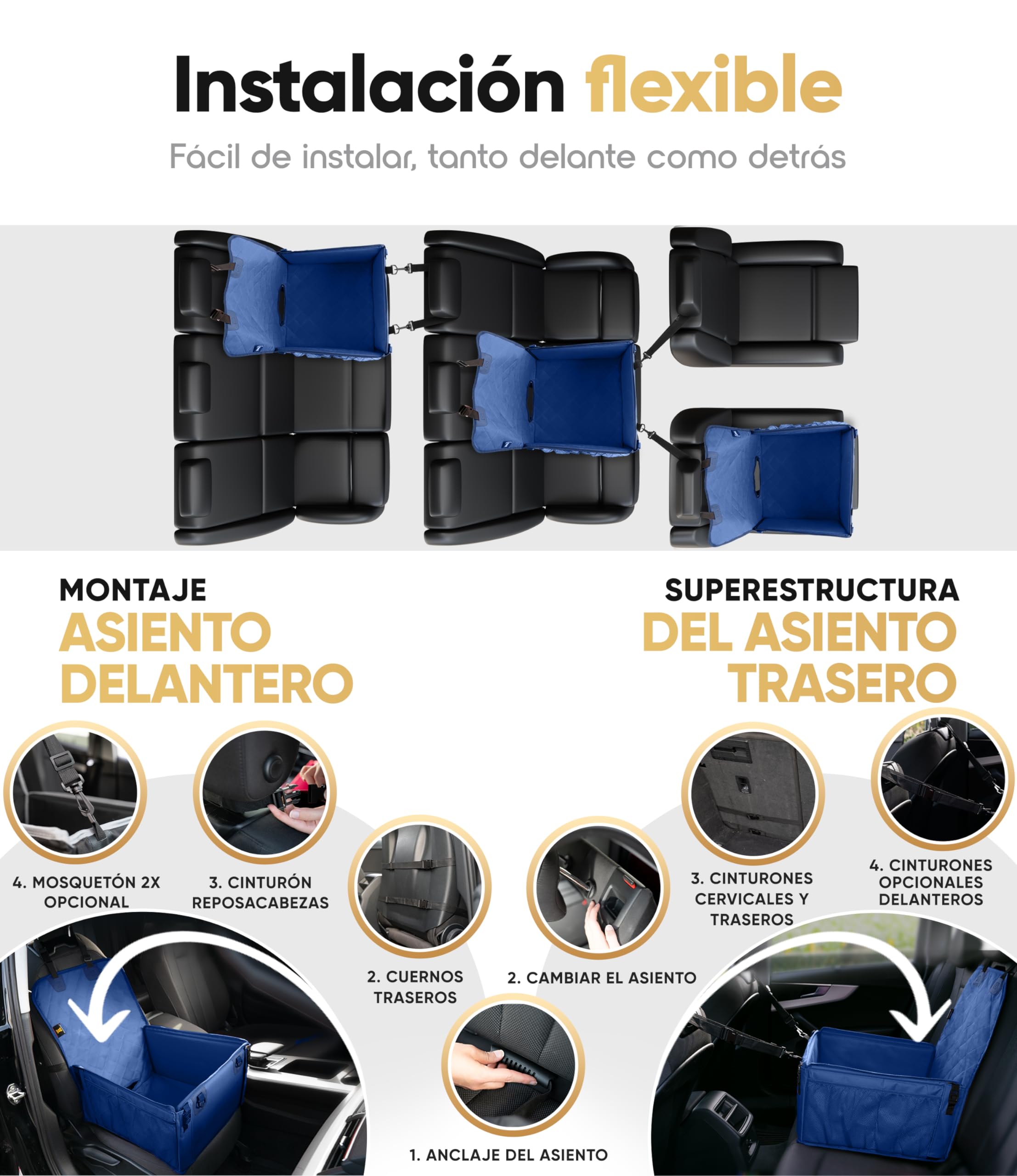 HELDENWERK Asiento de coche para perros pequeños y medianos con correa, resistente al agua y estable para el asiento trasero y el asiento delantero, asiento de coche para perros, asiento de copiloto