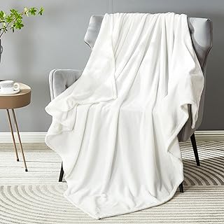 Super Soft Fuzzy Fleece Throw Blanket for Couch Sofa 50" x 60", Decorative Solid Lightweight Velvet Blanket for Chair, Cozy Accent Shaggy Micro Plush Flannel Blanket for Bedroom Dorm, White
