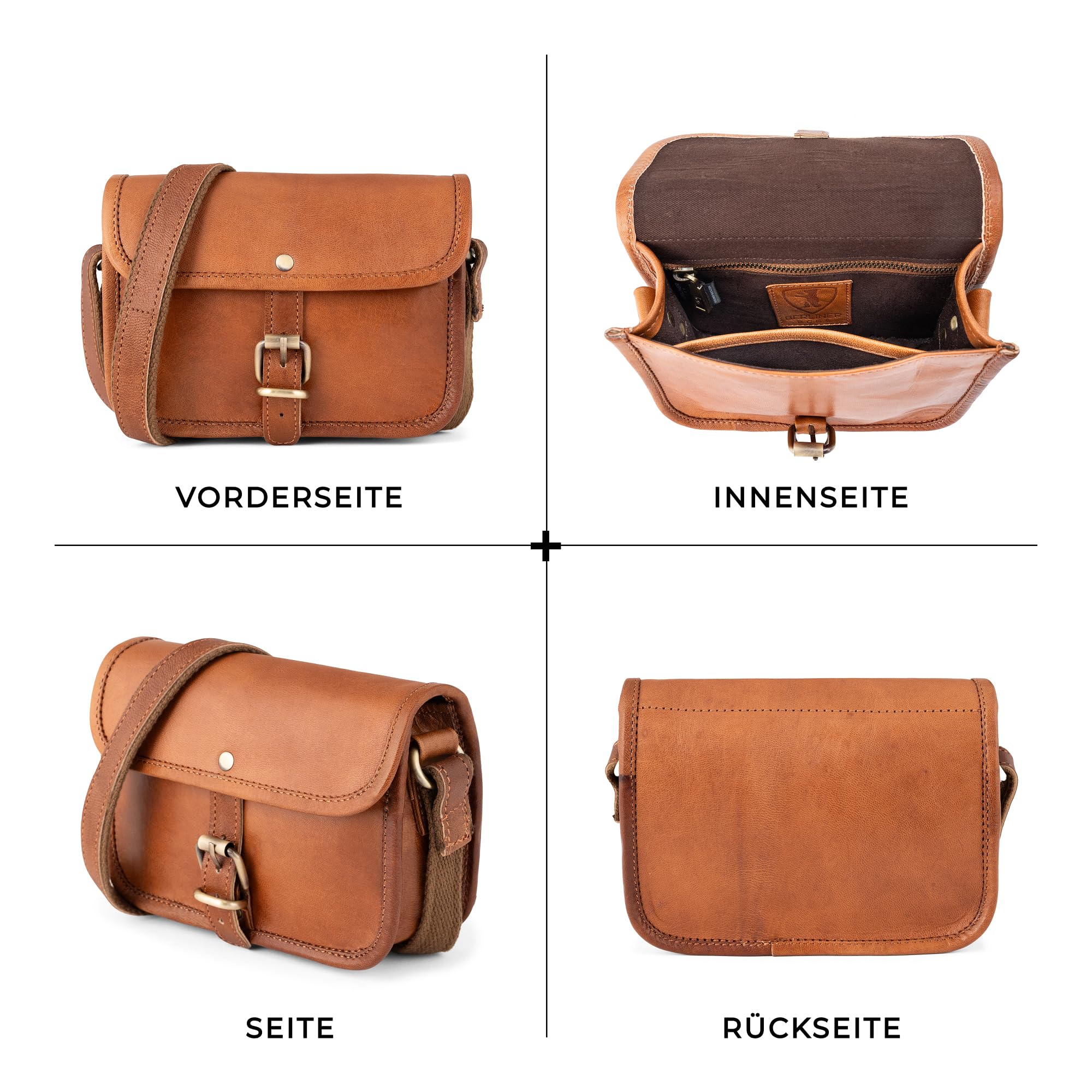 Berliner Bags Umhängetasche Malta Vintage aus Leder für Damen - Braun