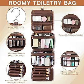 Elviros Hanging Travel Toiletry Bag Gift for MenMens Toiletries Bag Gifts Set Shaving Dopp Kit Water-resistant Bathroom Toiletries Organizer PU Leather Cosmetic Bags 2 Pack