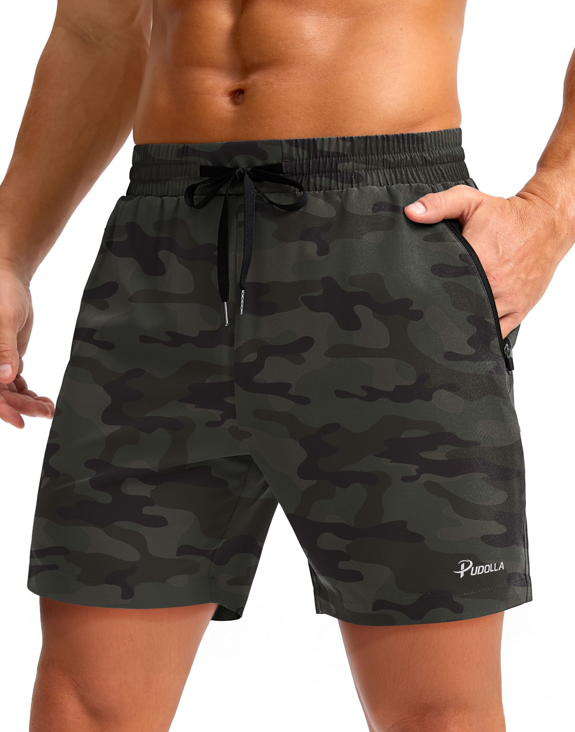 Pudolla Men's Running Gym Shorts with Zipper Pockets 5"/7"/ Lightweight Quick Dry Running Workout Athletic Short