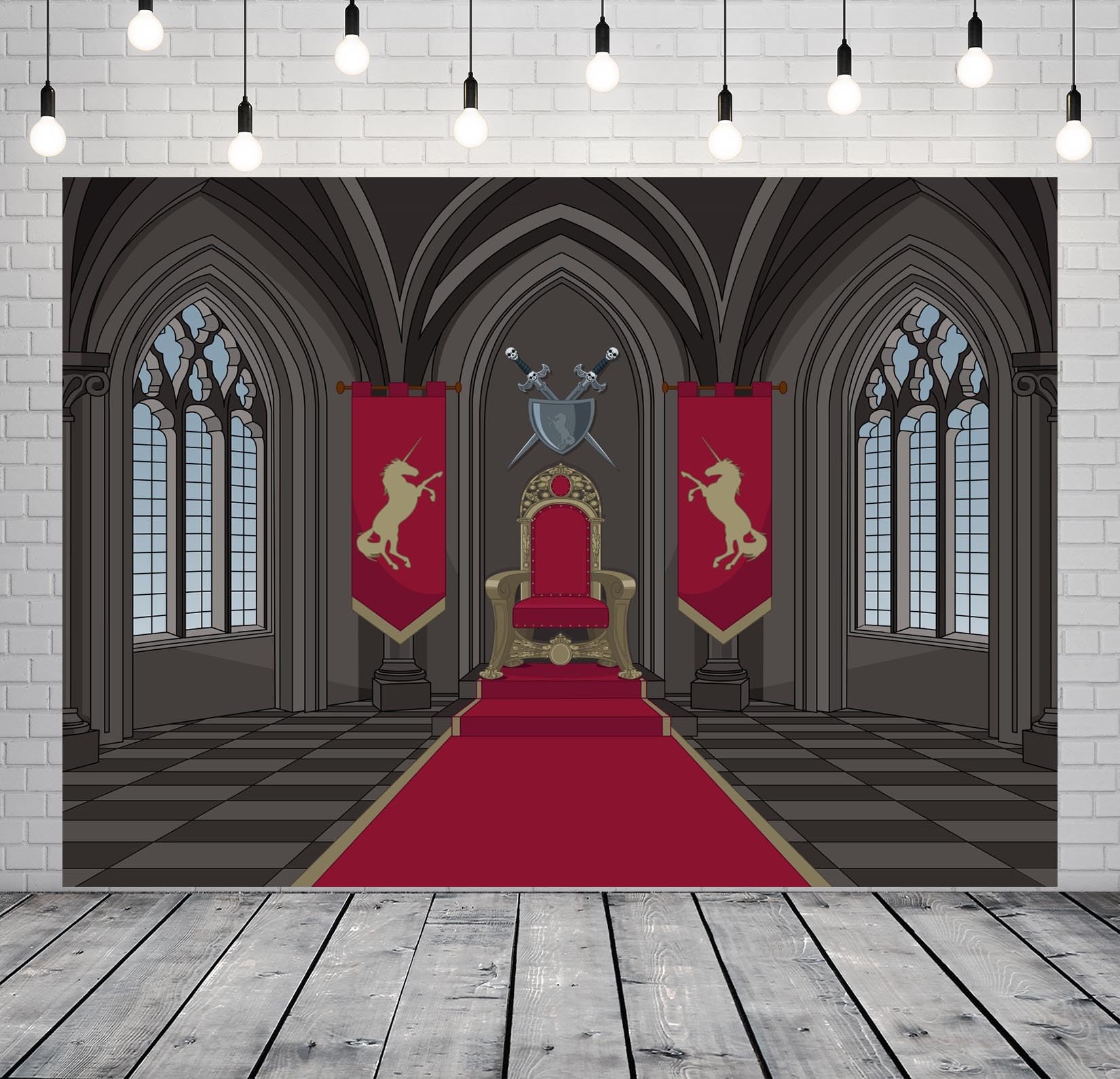 Tapiz Gótico De Pared Y Cubrecama 140x230 Cm - Diseño Medieval Trono Rojo Y Águila | Tela Microfibra Suave