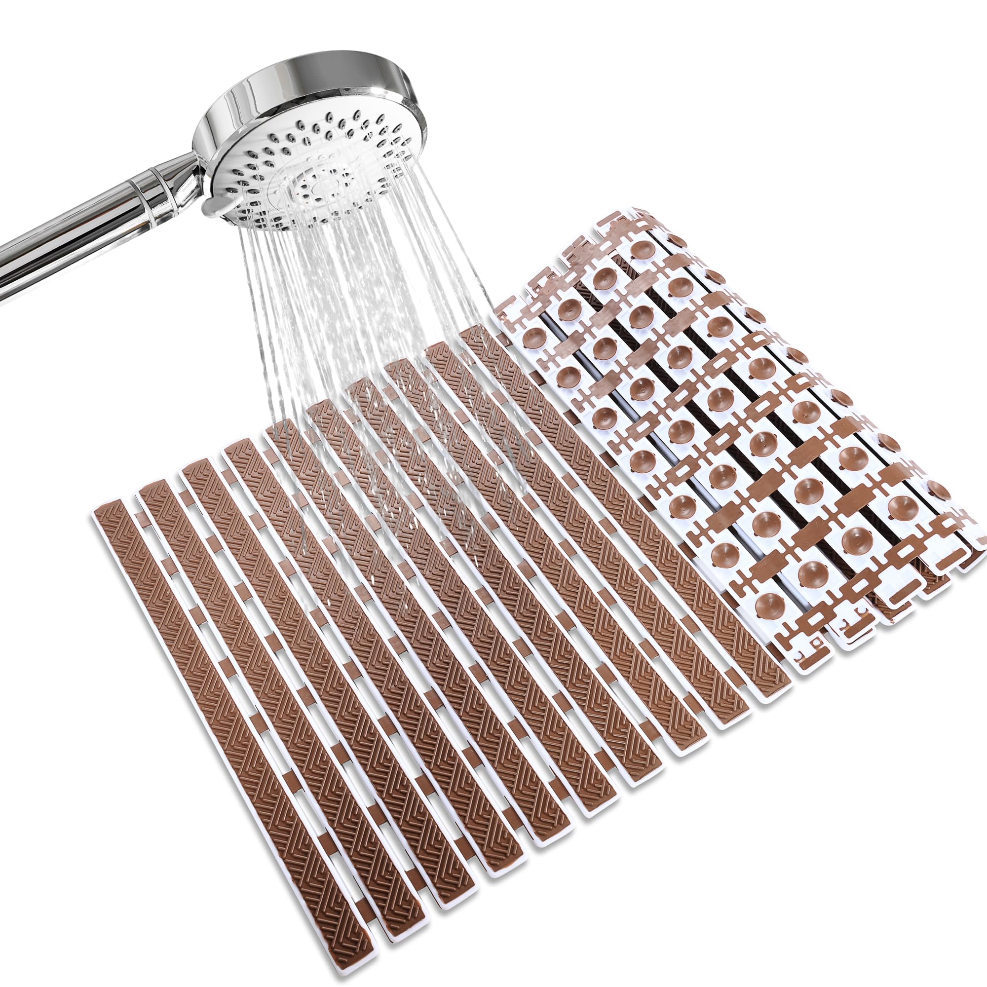 RichAxis Anti Skid mat for Bathroom Anti Slip Bathroom mat Shower Area Anti Skid mats with Suction Cups and Drain Holes for Bathtub Floor mat (68x38 cm,Brown)-image-2
