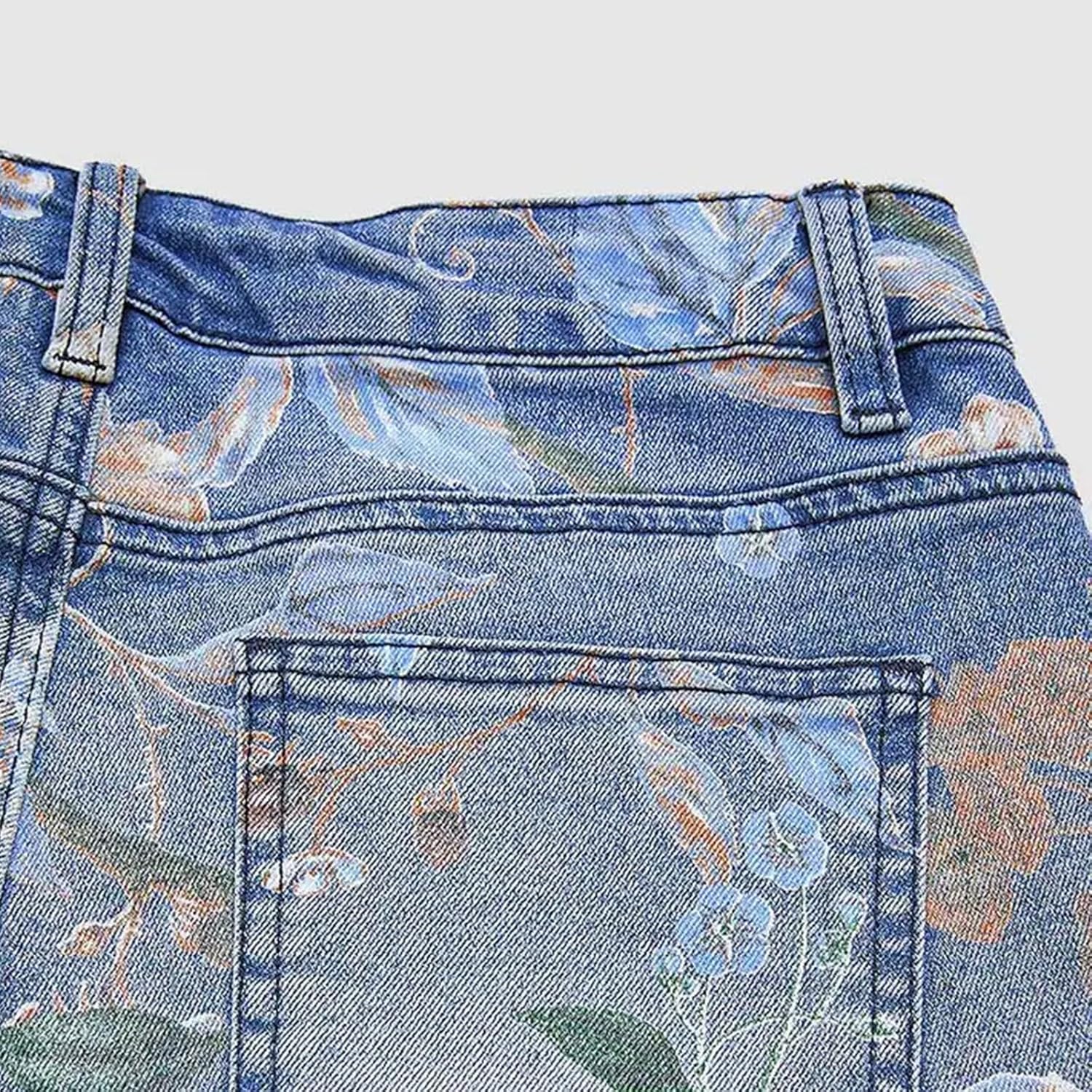 Jeans for Women Mid Rise Straight Leg Denim Pants Floral Printed Barrel Jeans with Pockets - Image 6