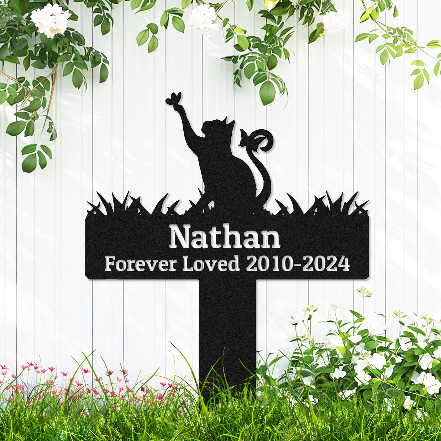 AdtHYUxq Personalised Cat Memorial Stake Grave Marker, Custom Pet Cat Memorial Grave Marker Metal Cat Garden Stake Pet Loss of Pet Cat Sympathy Gift Cat Outdoor Grave Marker Cat Memorial Plaque