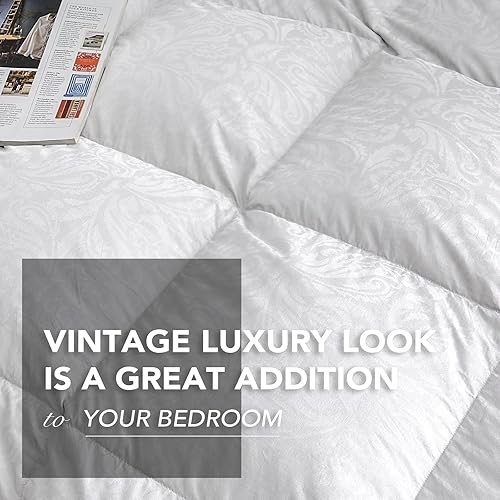 Vista 22 de Dreamhood Edredón de lujo de plumas de ganso 90% tamaño Queen de gran tamaño, relleno de edredón de plumón 100% algodón, decoración retro, edredón