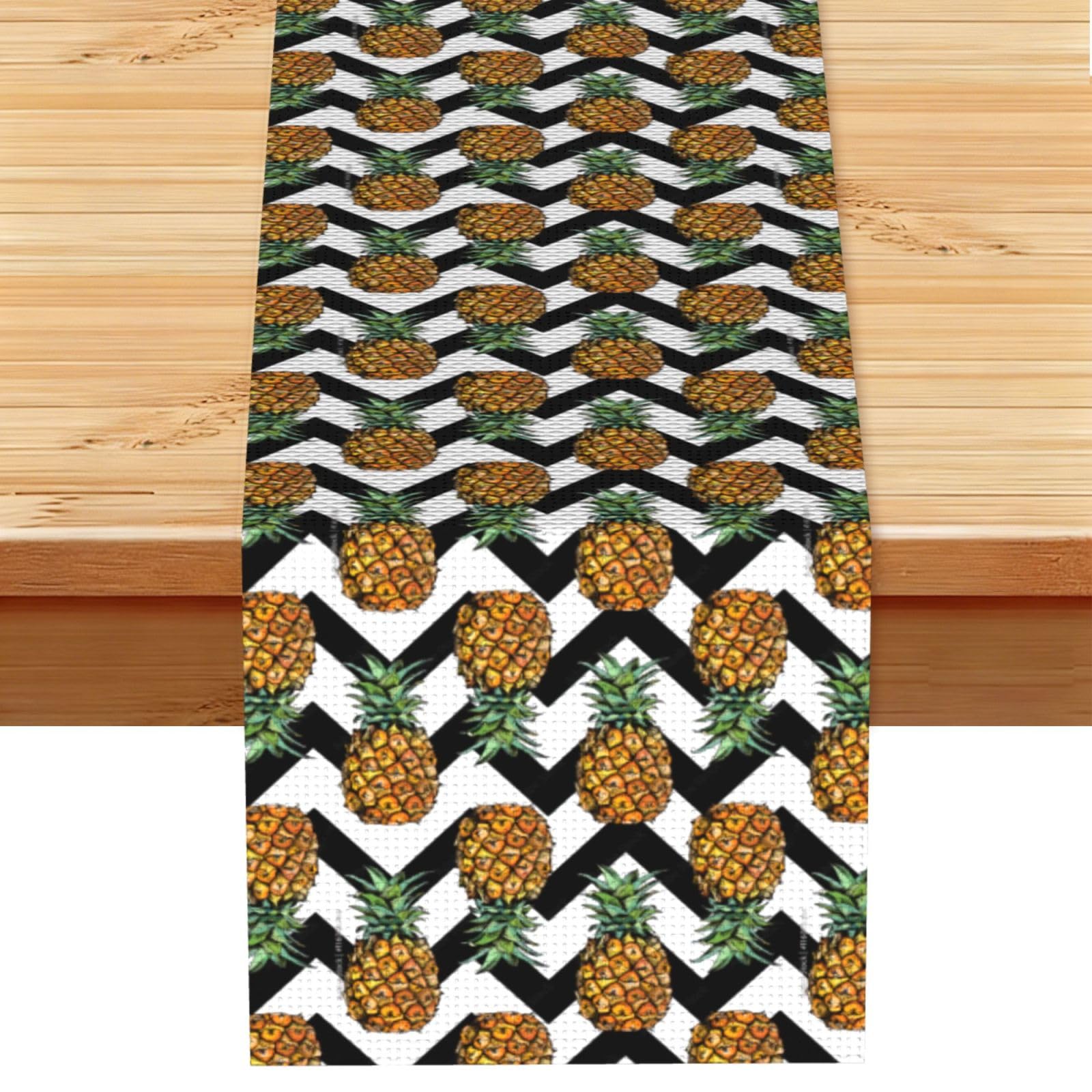 Summer Pineapple Vintage Style Table Runner 13x72in, Soft Printed Centerpieces for Tables, Kitchen, Countertops & Dining Area Home Decor