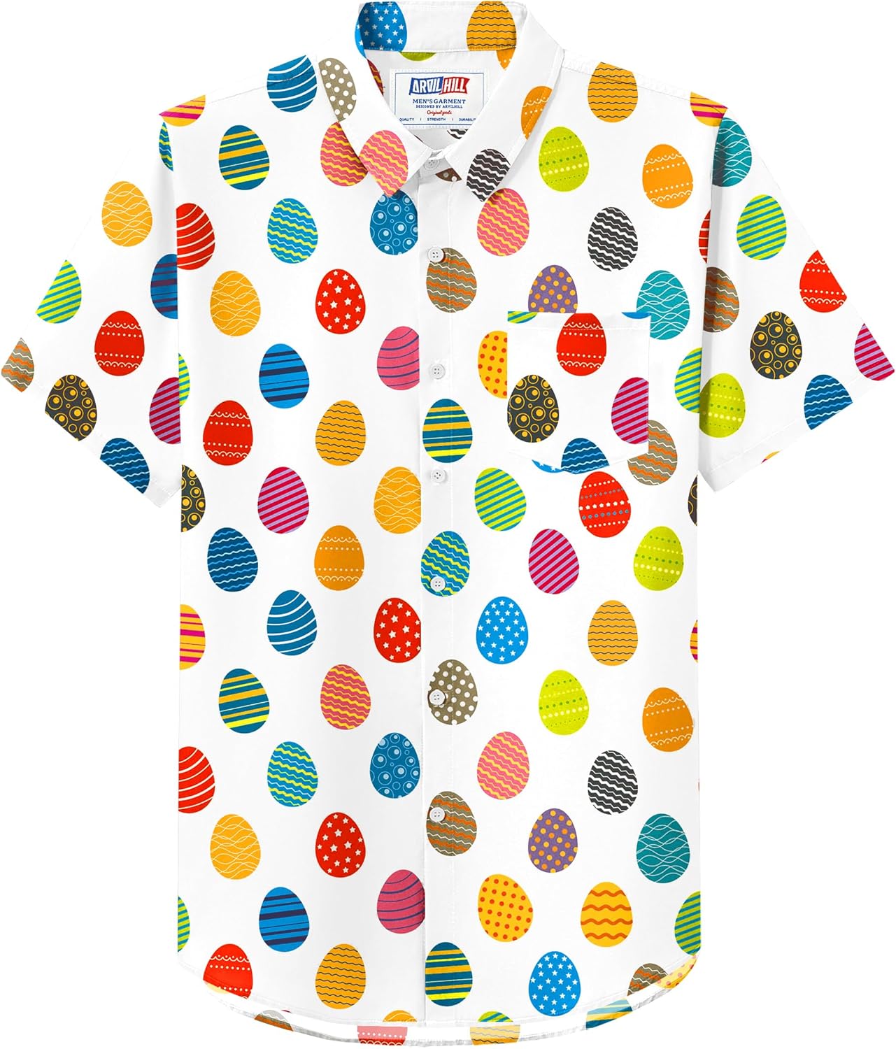 Arvilhill Men's Easter's Day Button Shirt Bunny Egg Graphic Short Sleeve Party Shirts (S-3XL)