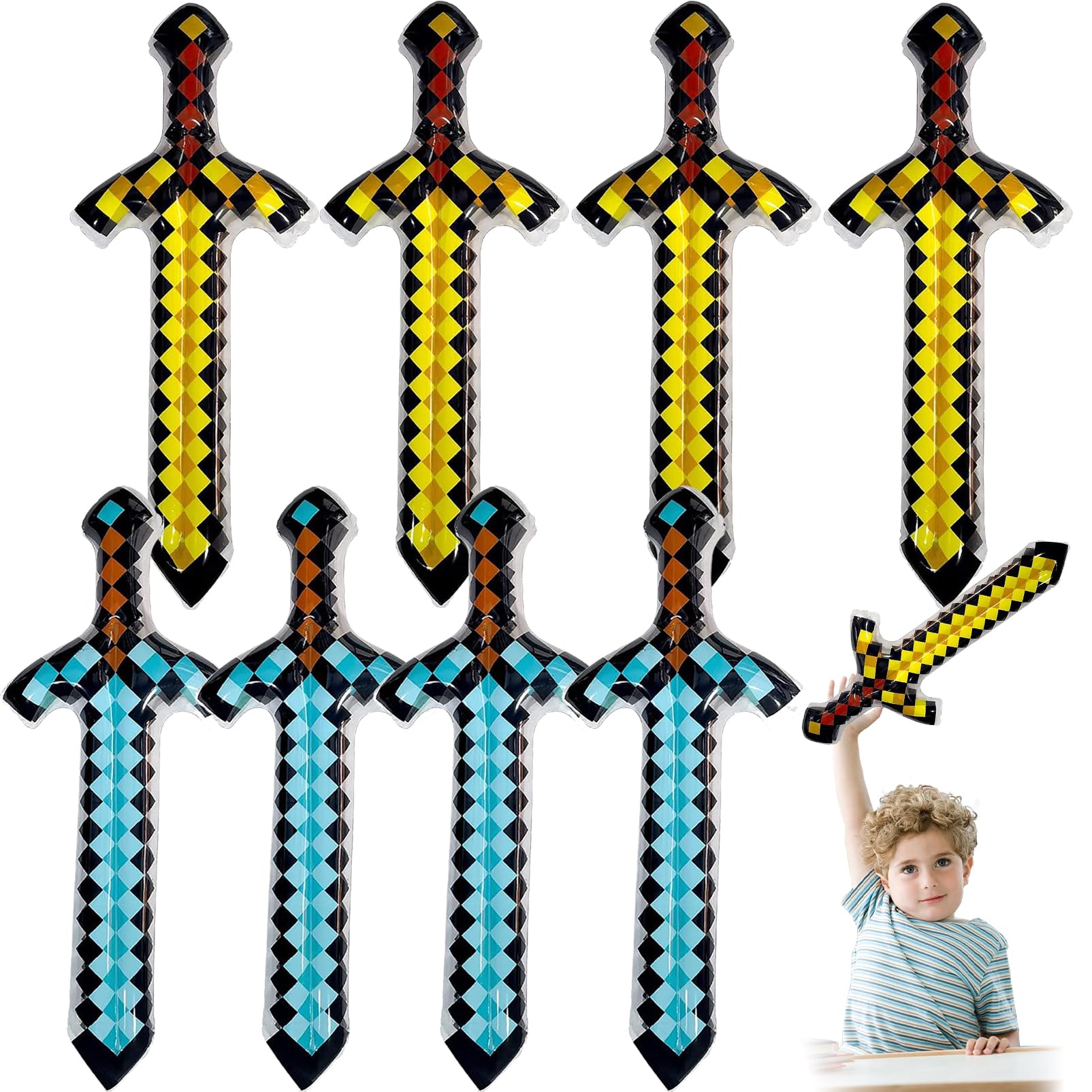 Ourdort 8 Stück Aufblasbares Schwertspielzeug,Aufblasbare Schwerter,Aufblasbares Pixel Schwert,Kindergeburtstag Mitgebsel,Geschenke für Kinder,Cosplay Halloween Partyzubehör,Party Deko