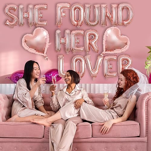 Miniatura 3 de Cartel de globos con texto en inglés "She Found Her Lover", decoraciones de despedida de soltera, globos de fiesta de despedida de soltera de oro
